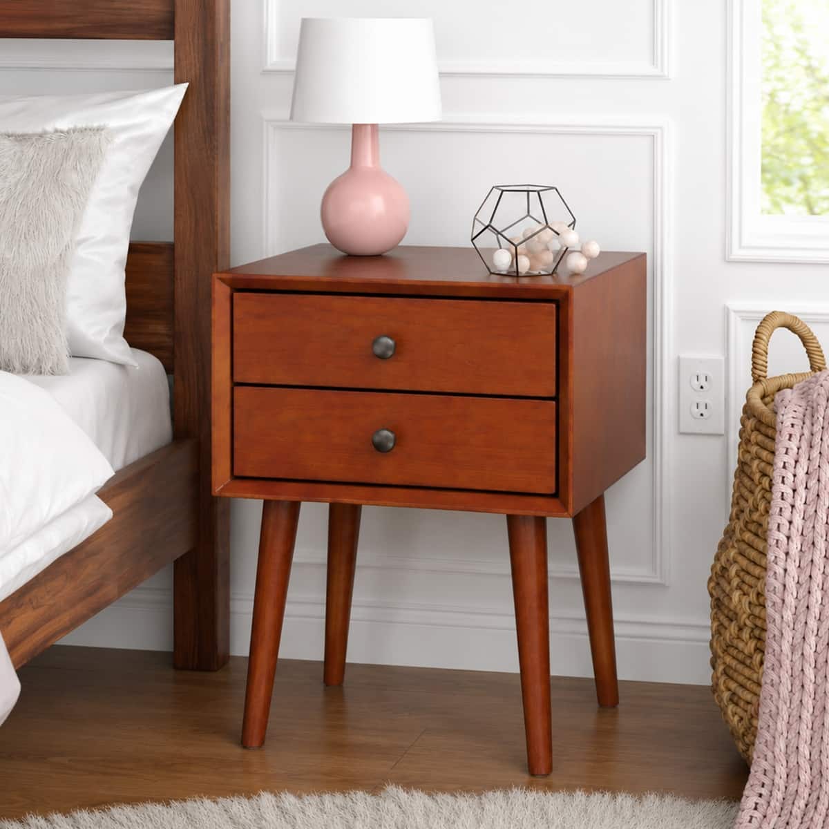 Loheer - 2 Drawer Nightstand MDF Bedside Table with Storage - Brown