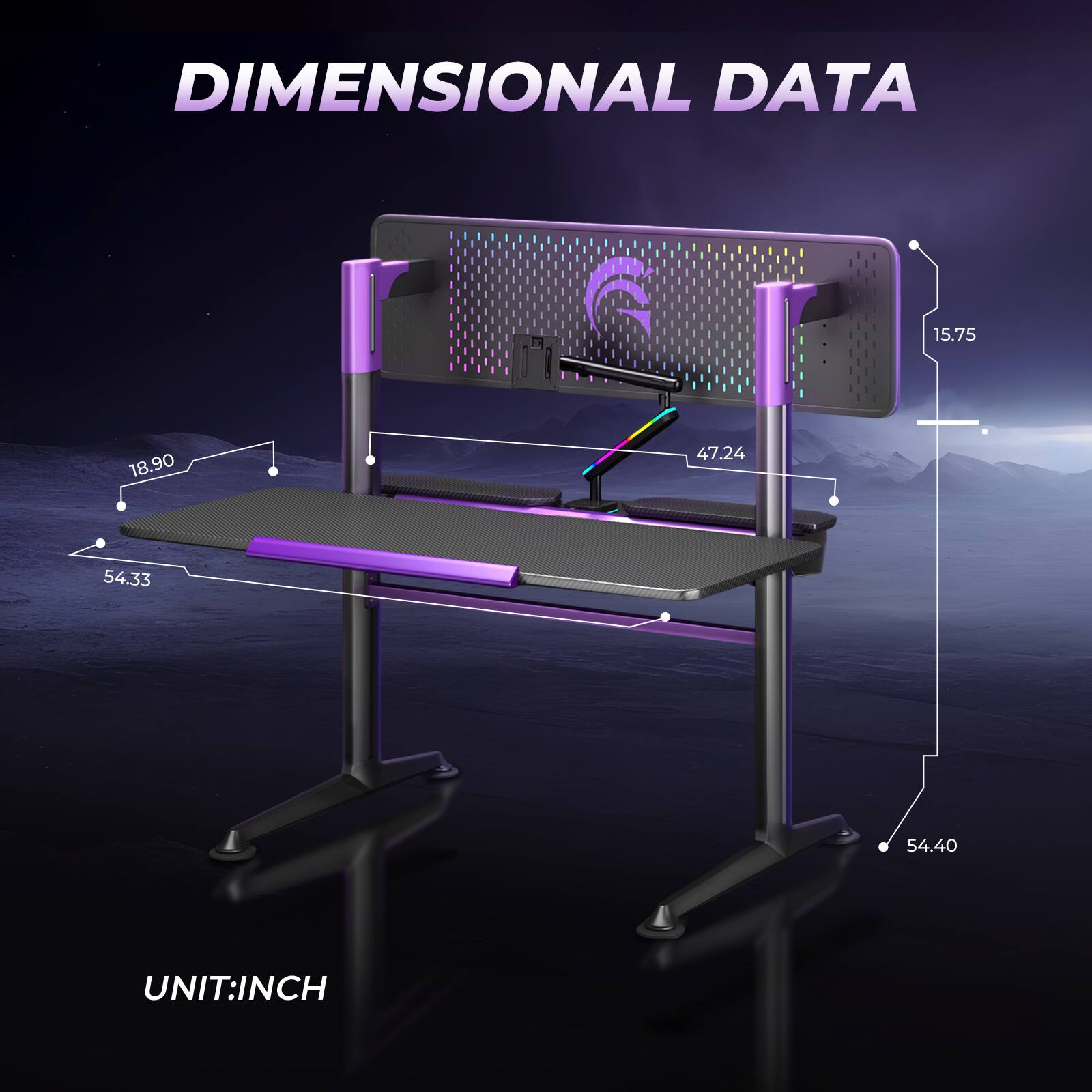Dimensional Data: 15.75 inches, 18.90 inches, 47.24 inches, 54.33 inches, 54.40 inches. Unit: Inch.