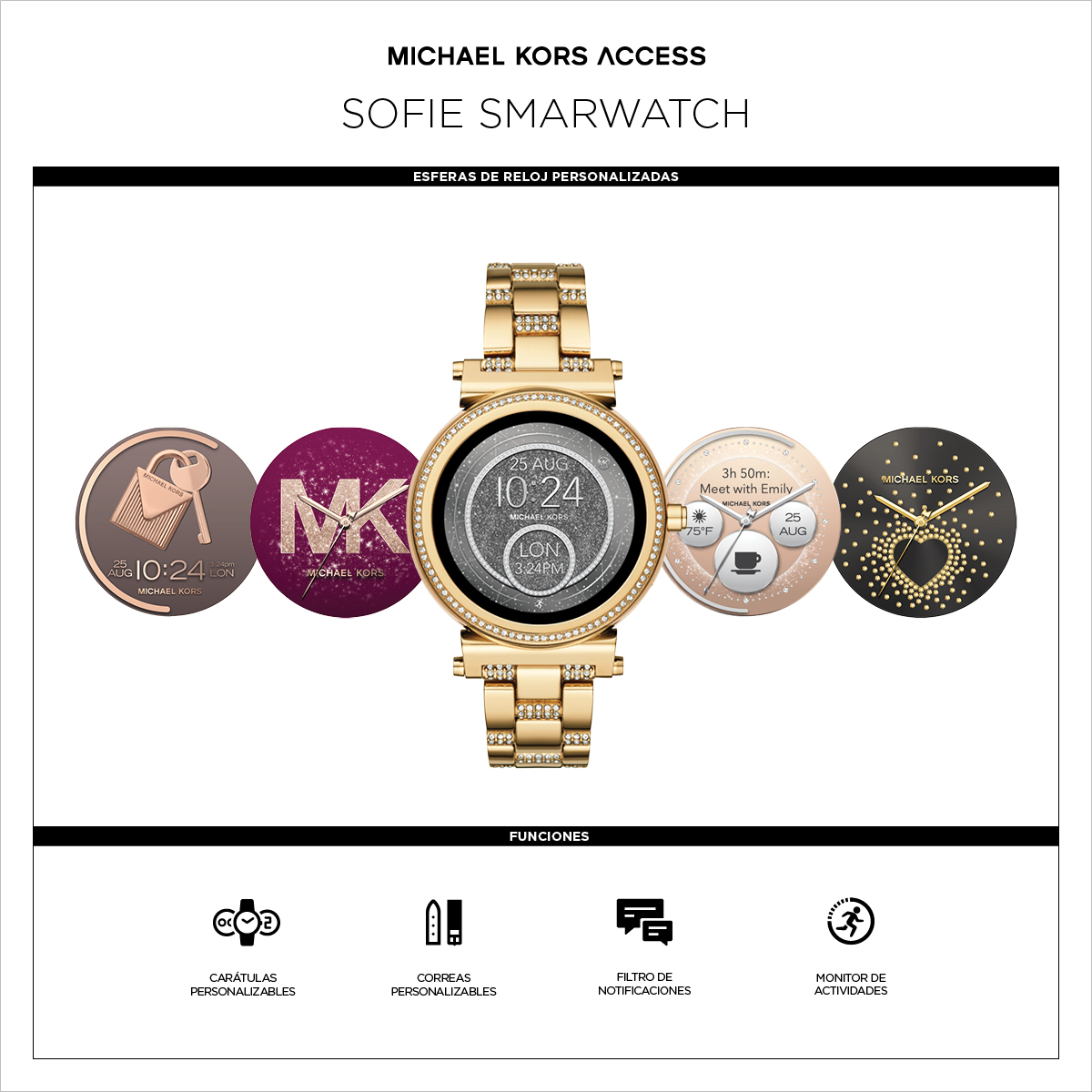 Michael Kors - Access MKT5041 Sofie - Montre connectée avec bracelet 42 mm  - Or rose/rose