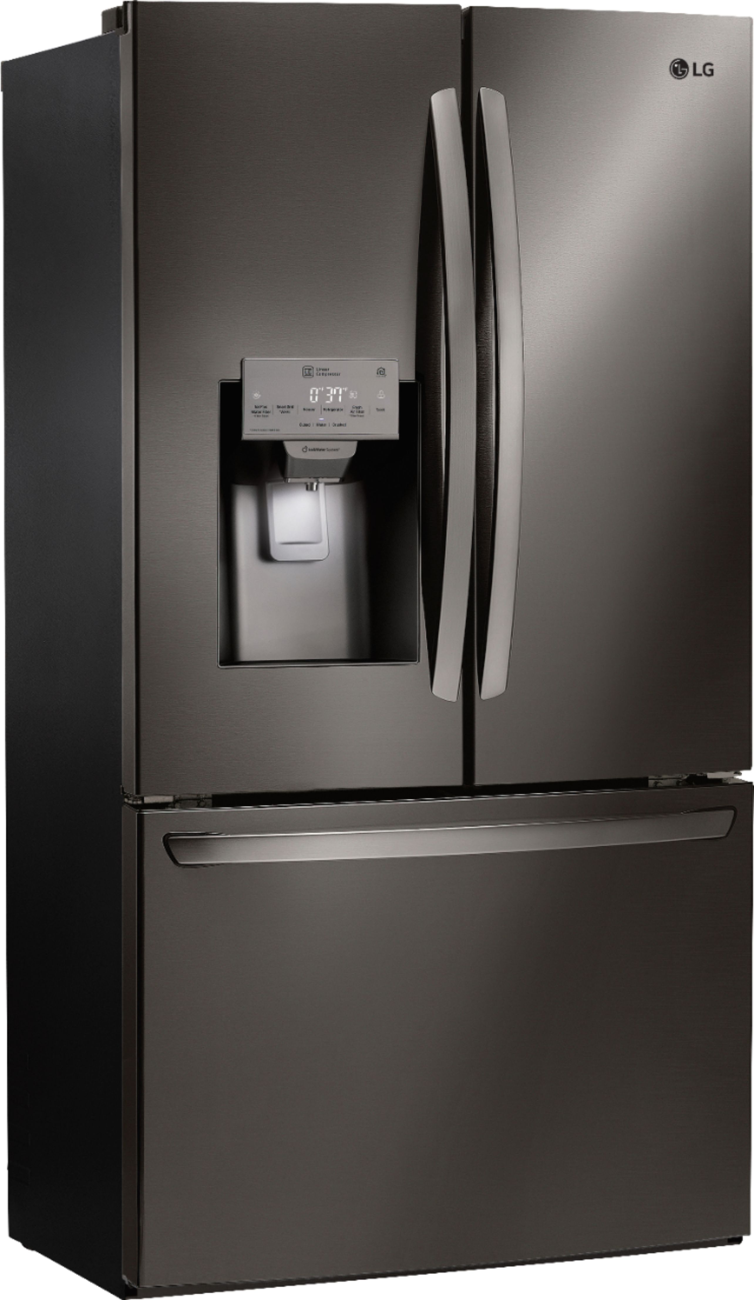 Angle View: LG - 26.2 Cu. Ft. French Door Smart Refrigerator with Dual Ice Maker - Black Stainless Steel
