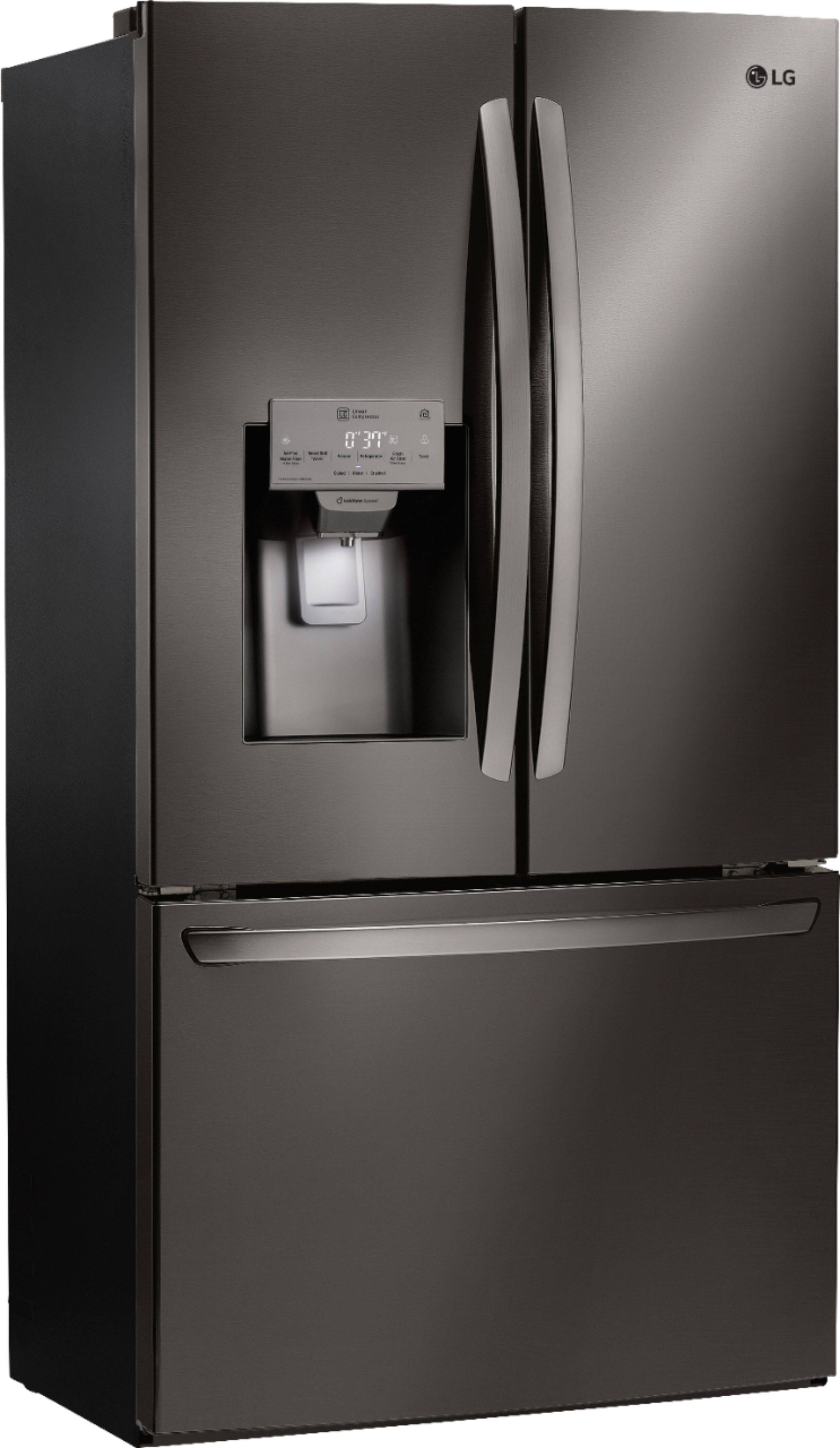 Angle. LG - 26.2 Cu. Ft. French Door Smart Refrigerator with Dual Ice Maker - PrintProof Black Stainless Steel.