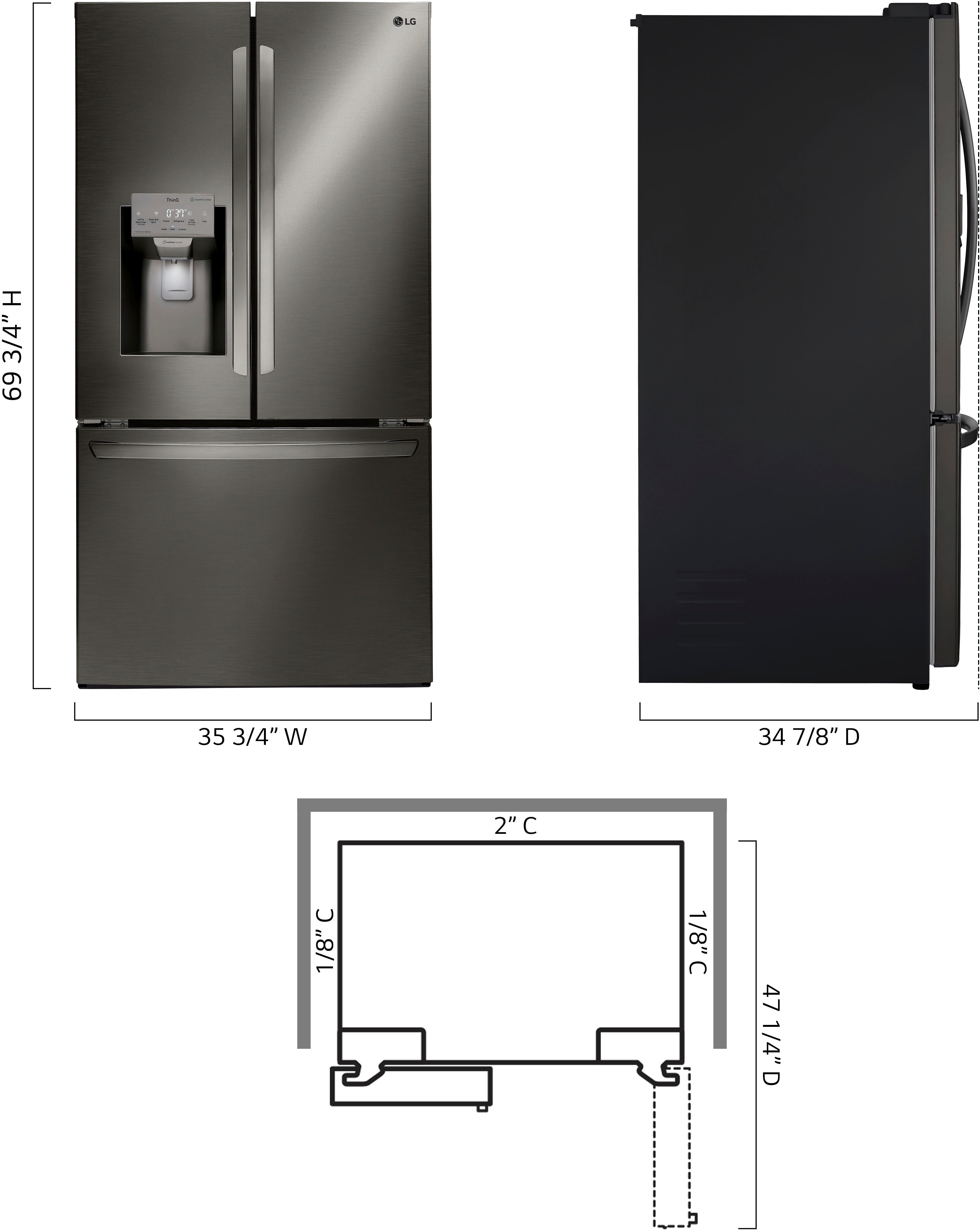 Left View: LG - 26.2 Cu. Ft. French Door Smart Refrigerator with Dual Ice Maker - Black Stainless Steel