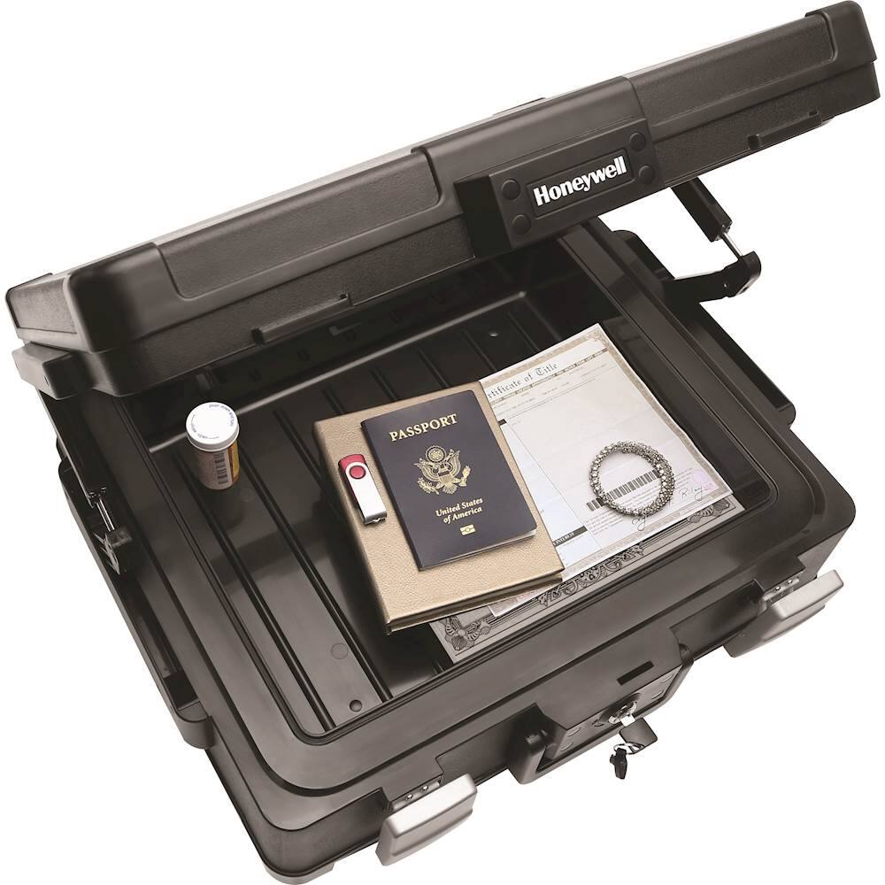 Left. Honeywell - 0.39 Cu. Ft. Fire- and Water-Proof Hanging File Chest with Key Lock - Black.