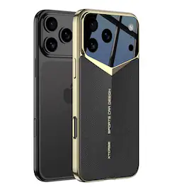 Stock Preferred - iPhone 17 Pro Leather Case with Gold Electroplated Frame - Gold Black