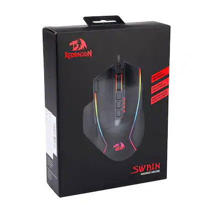REDRAGON
SWAIN
GAMING MOUSE
HIGH SPEED
HIGH PRECISION
HIGH QUARTZ OPTICAL SENSOR
HIGH PERFORMANCE
HIGH CUSTOMIZATION