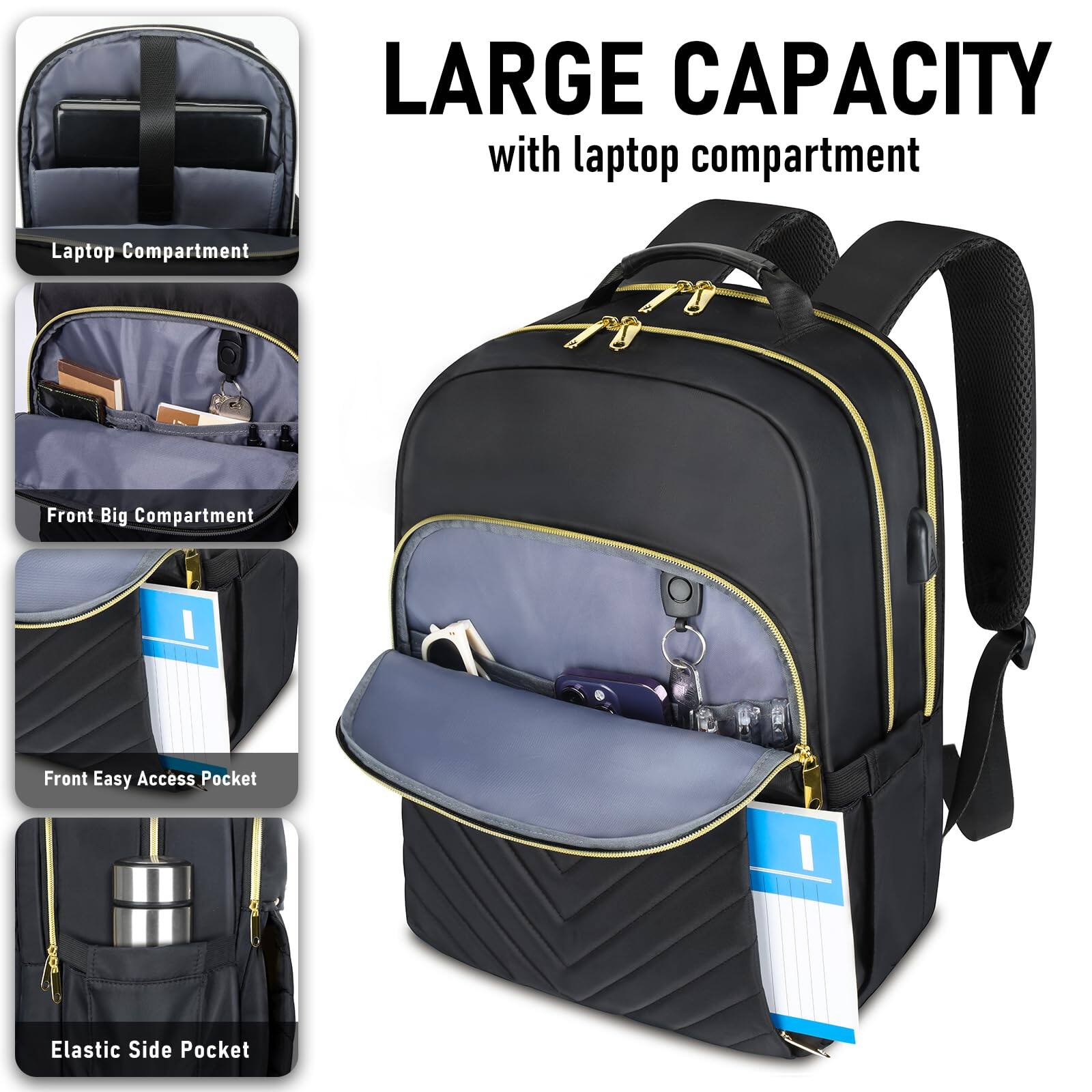 Alt View 1. Stamp n Camp - School Backpack For Teens  Black Backpacks Girl College Students Middle High Teachers Bookbag Cute Book Bag Mochilas - A8-black-15.6 Inch.