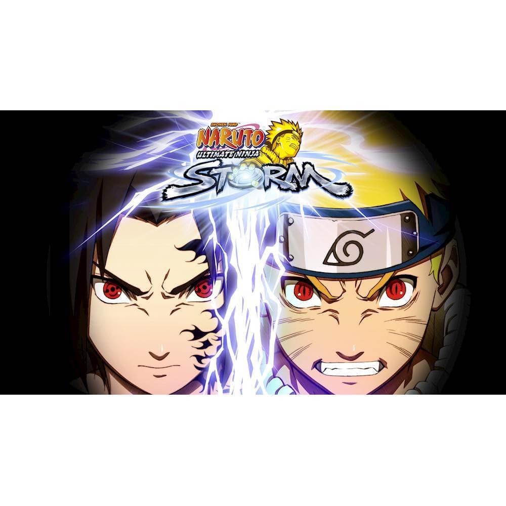 The image features two characters from the Naruto Ultimate Ninja Storm video game. They are standing next to each other, with lightning bolts in the background. The characters are wearing headbands, and one of them has a tattoo on his face. The image captures the intensity and action of the game, showcasing the characters' abilities and the dynamic environment they are in.