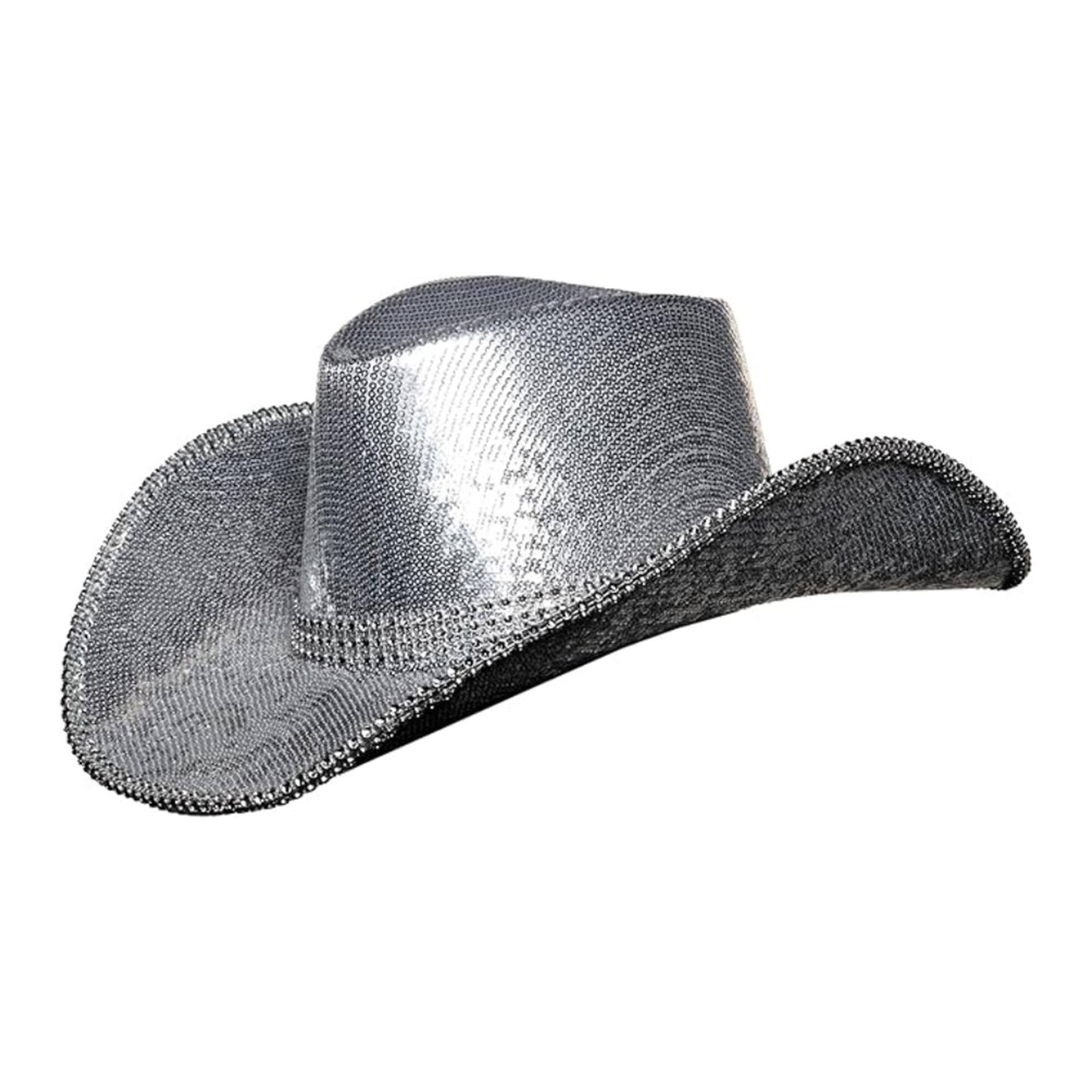 Front. Underwraps - Metallic Silver With Rhinestones Adult Costume Cowboy Hat - Silver.