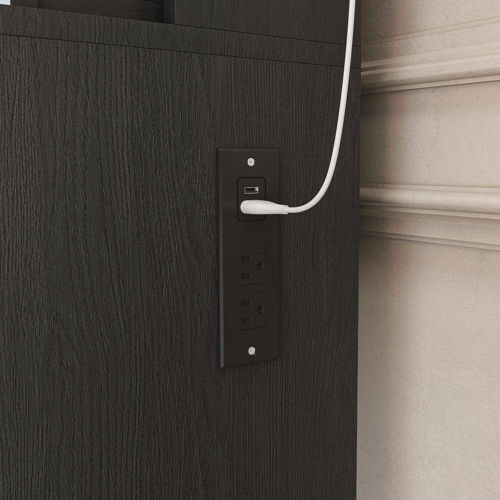 Alt View 1. Kadyn - Compact Vanity Desk with Adjustable LED Mirror and Power Outlet - Black - Black.