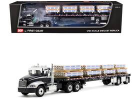 First Gear - Mack Pinnacle Day Cab w/ Minimizer & 53' Wilson Flatbed Trailer "Carlisle Roofing" Pallets Black/Silver 1/64 DCP - Multi
