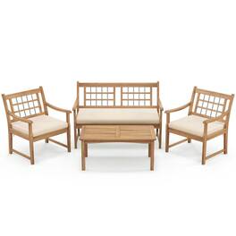 Pefilos - 4 Piece Acacia Wood Patio Furniture with Armchairs Loveseat and Coffee Table, Patio Conversation Set - White