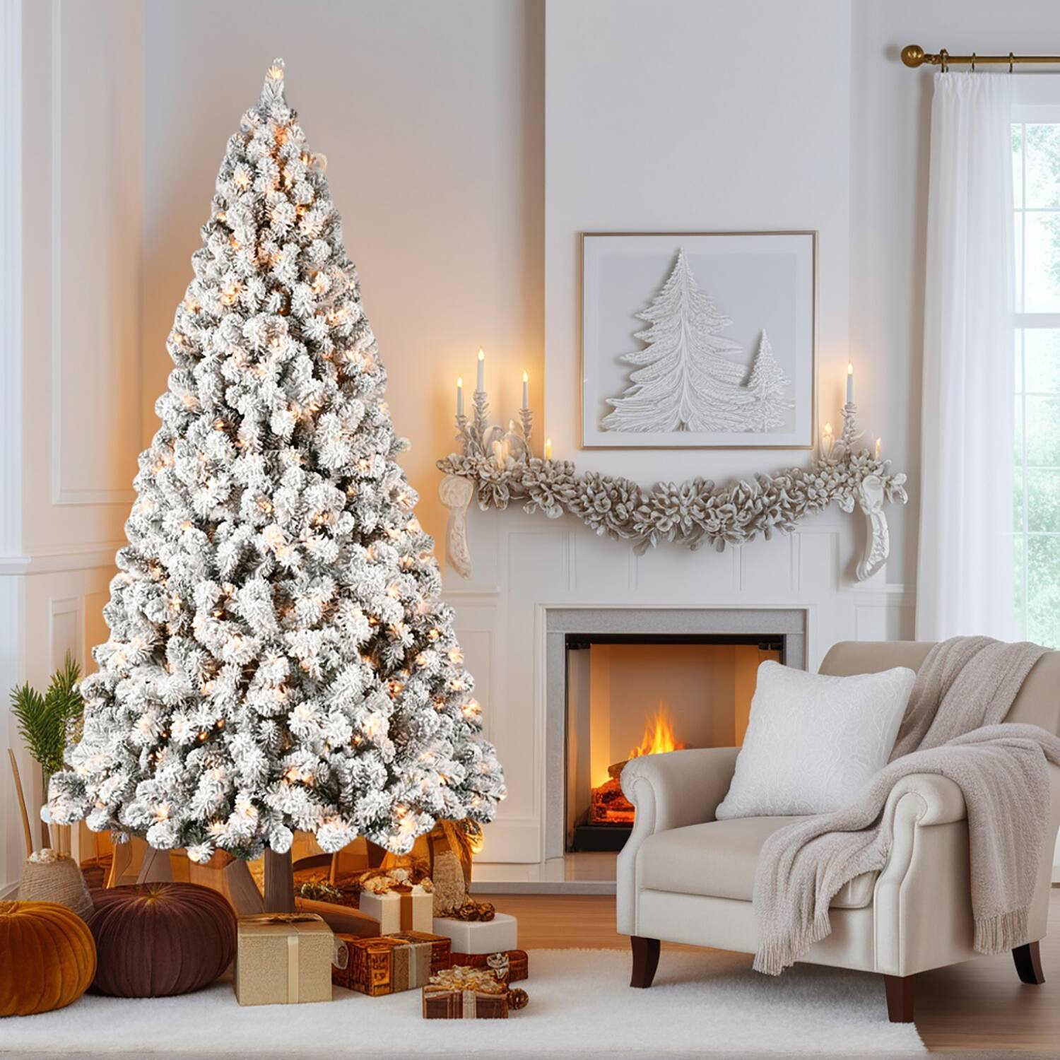 Front. Resenkos - Resenkos Artificial 6ft Flock LED-lit Christmas Tree with 779PVC Mixed Branch Tips - White.