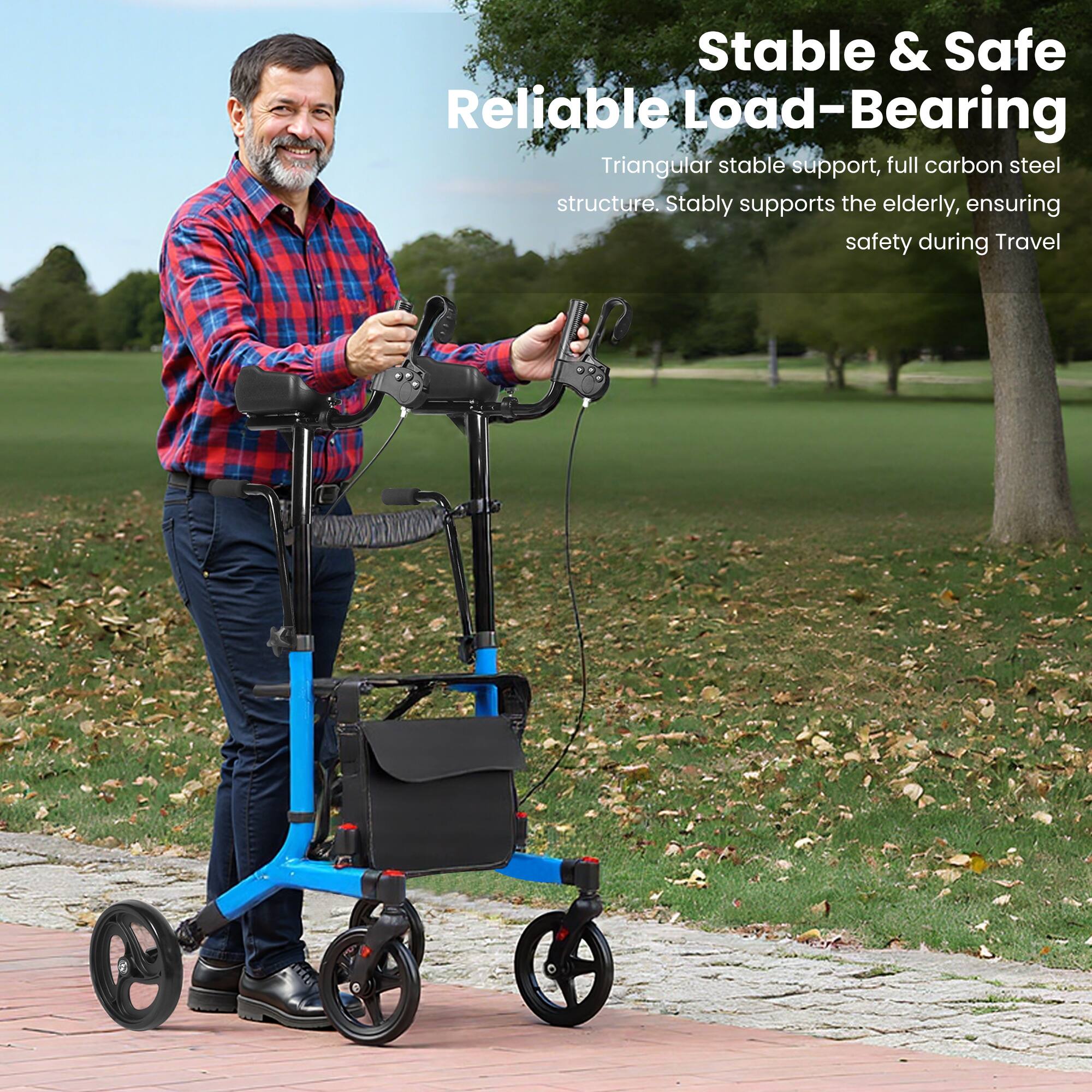 Stable & Safe Reliable Load-Bearing  
Triangular stable support, full carbon steel structure. Stably supports the elderly, ensuring safety during travel