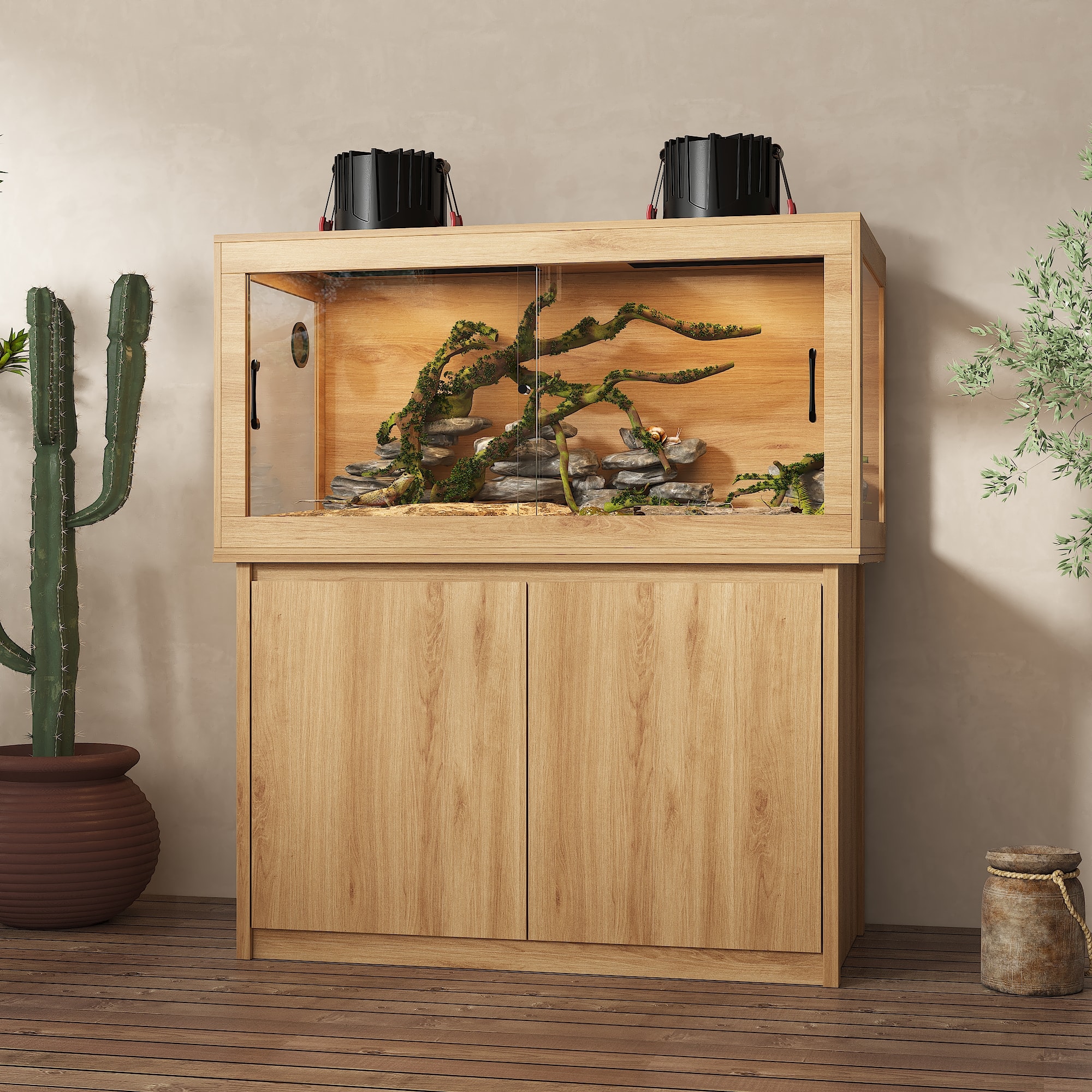 Famapy Reptile Enclosure Cabinet with Storage – Glass Terrarium