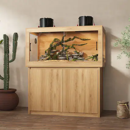 Front. Famapy - Reptile Enclosure Cabinet with Storage – Glass Terrarium Habitat for Lizards, Geckos, Turtles, Snakes & More.