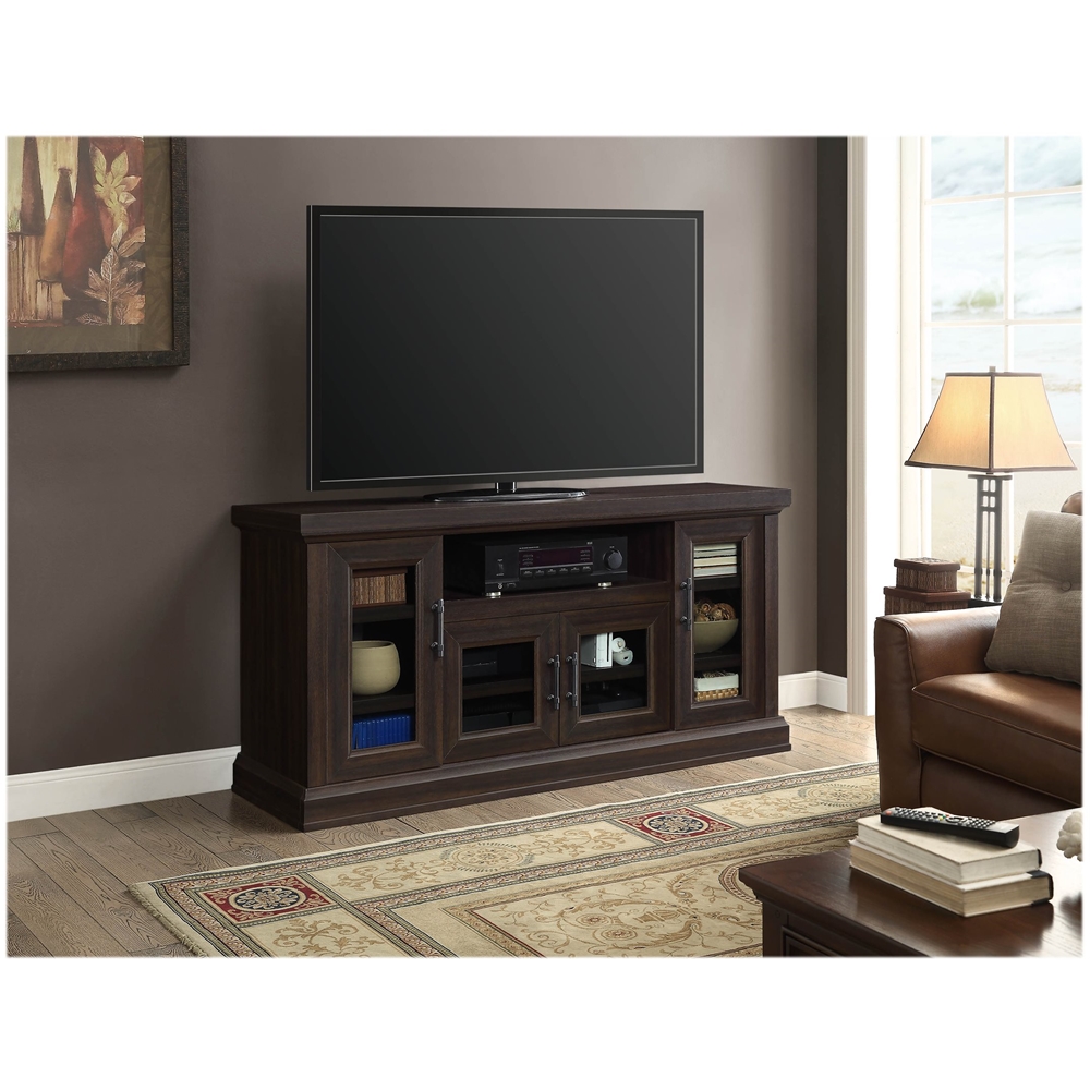 Left View: Simpli Home - Harper TV Cabinet for Most TVs Up to 66" - Walnut Brown