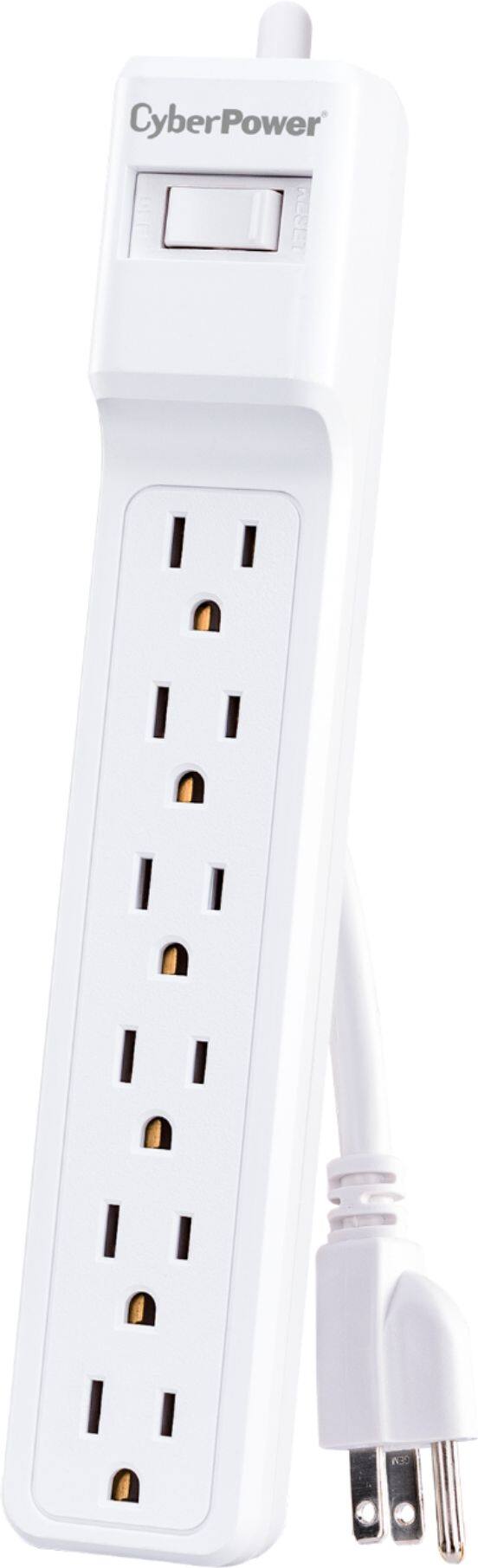 Front. CyberPower - 6 Outlet 500 Joules Surge Protector Strip - White.