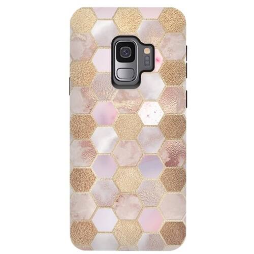 Front. ArtsCase - StrongFit Designers Rose Gold Copper Honeycomb Pattern Case for Samsung Galaxy S9 - Pink/Gold.