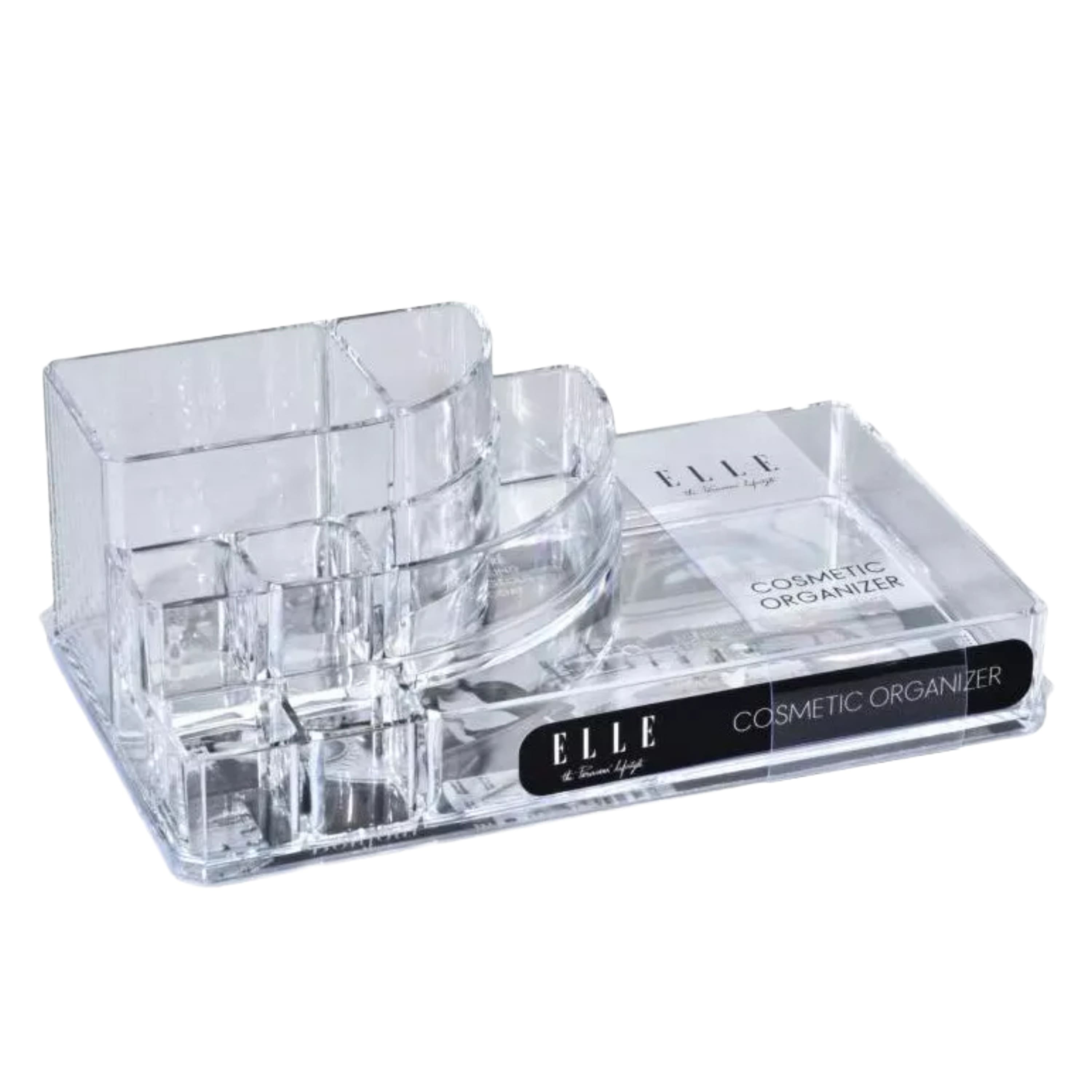 Elle - Acrylic Cosmetic Organizer, Makeup and Skincare Storage Holder for Brushes and Beauty Supplies - Clear