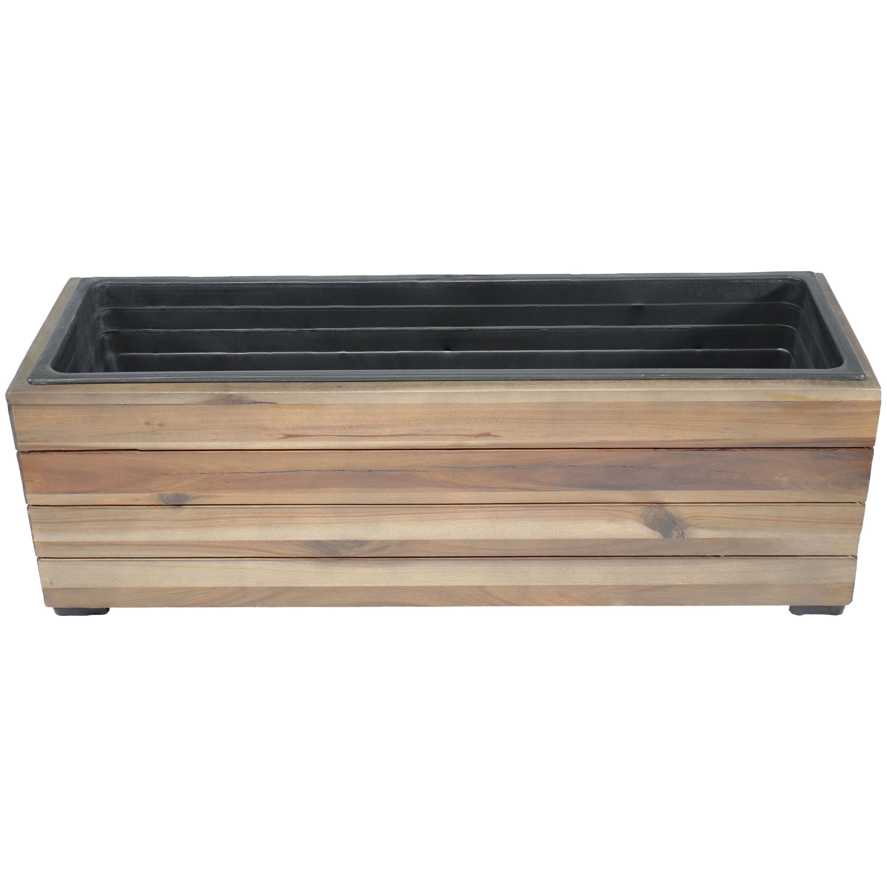 Alt View 5. Sunnydaze - 24.25 in Rectangle Wood Planter Box with Liner - Anthracite Stain.