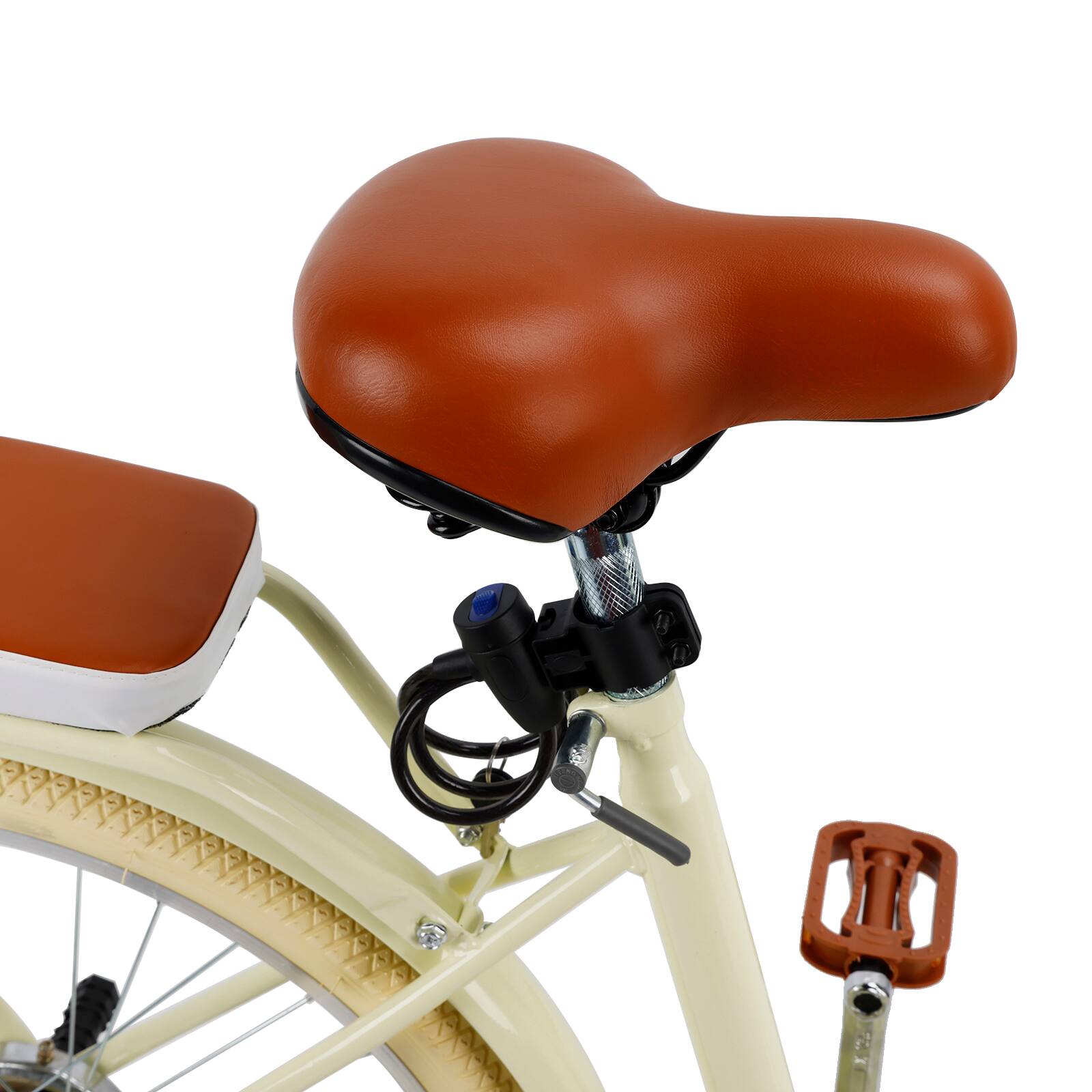 Alt View 8. Topteng - 24" Beach Cruiser Bike for Men/Women with Cup Holder, High Carbon Steel Frame, Dual Brakes, Rear Rack and Basket, Yellow - Yellow.