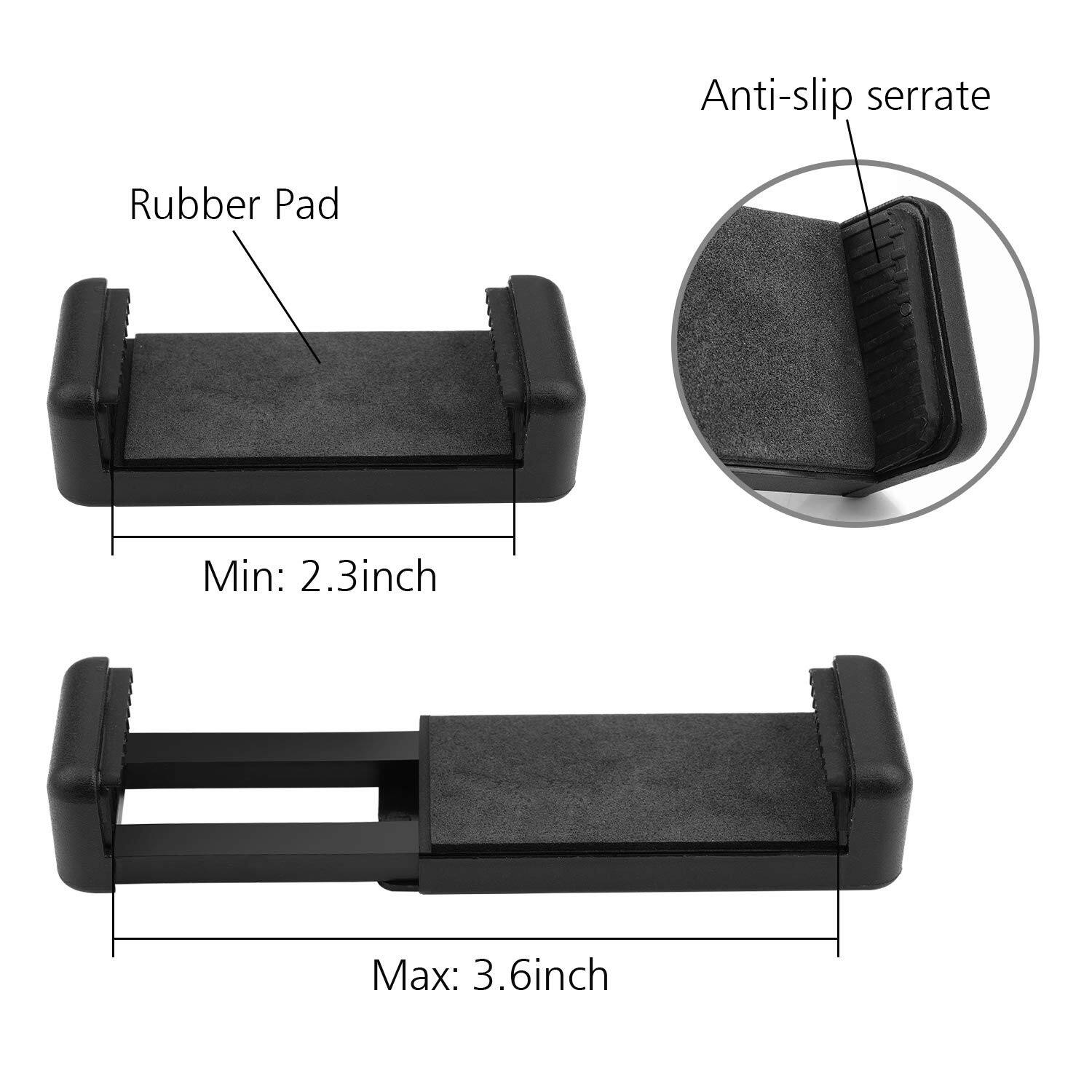 Anti-slip serrate Rubber Pad  
Min: 2.3 inch  
Max: 3.6 inch