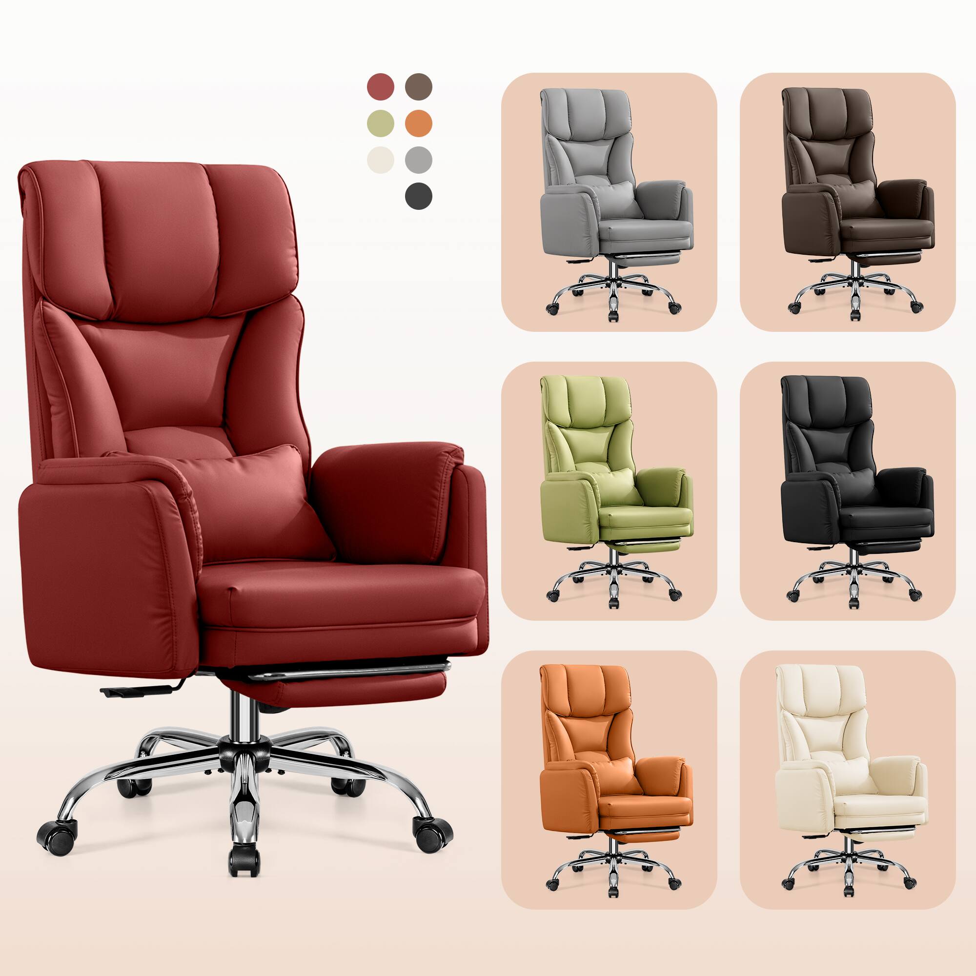 Alt View 6. KERDOM - Ergonomic Big Office Leather Chair with Expandable Arms, Reclining Cross Legged Chair with Footrest Wide Seat for Gaming - Red.