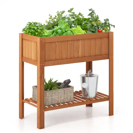 Front. Costway - Raised Garden Bed 39 x 20 x 39 in Outdoor Fir Wood Planter Box with Storage Shelf - Natural.