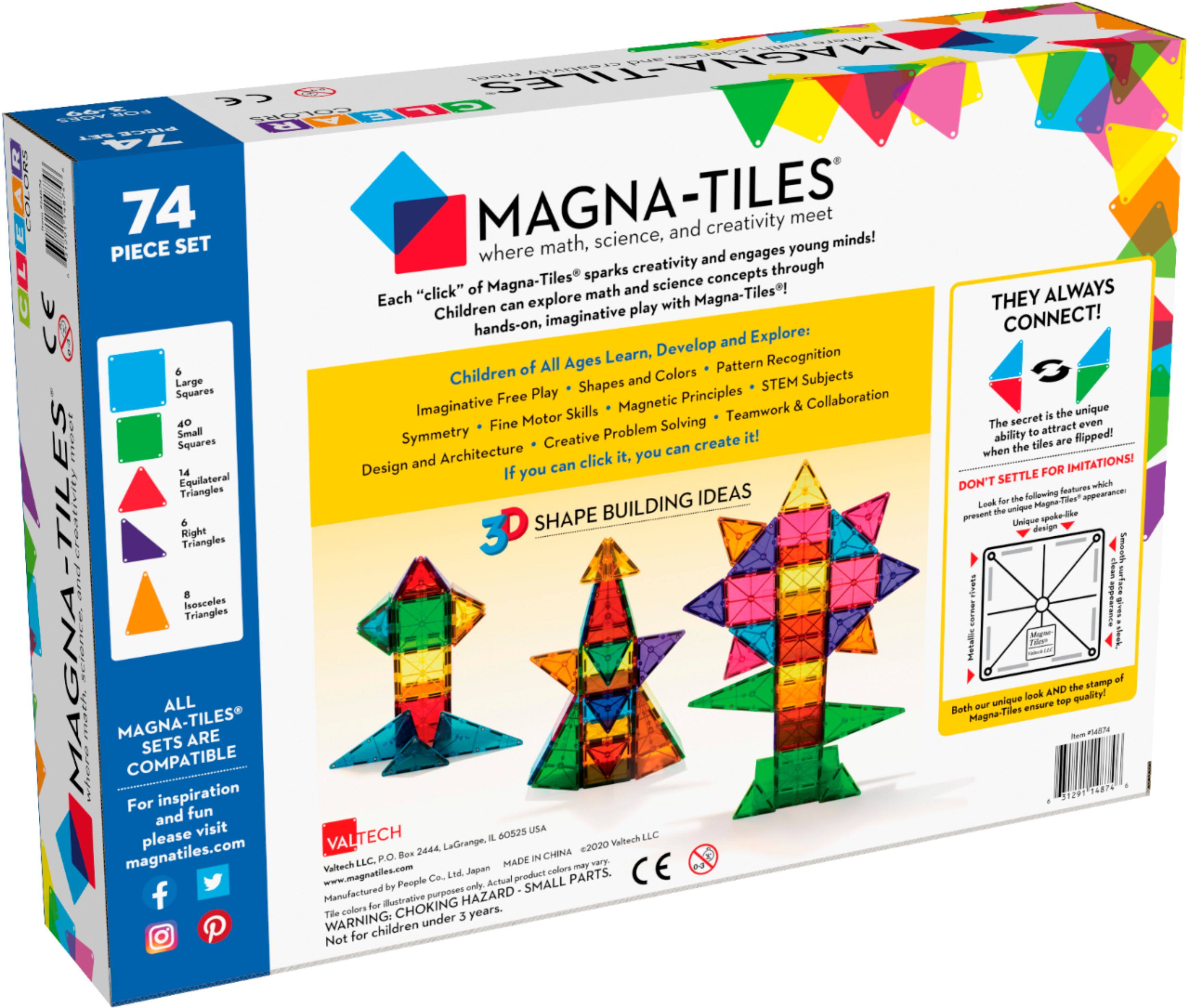Left. Magna-Tiles - Classic 74-Piece Magnetic Construction Set, The Original Magnetic Building Brand.