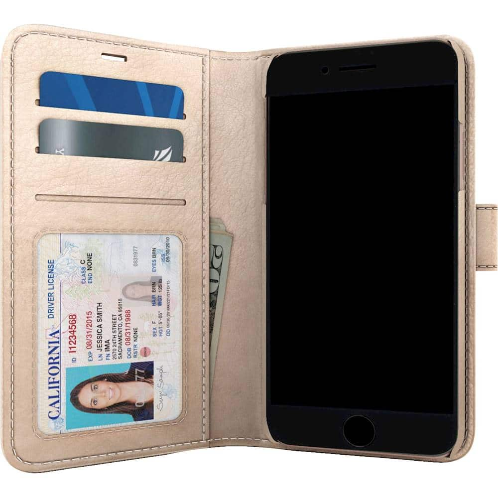 polo book wallet case for apple iphone 6s, 7 and 8 - champagne