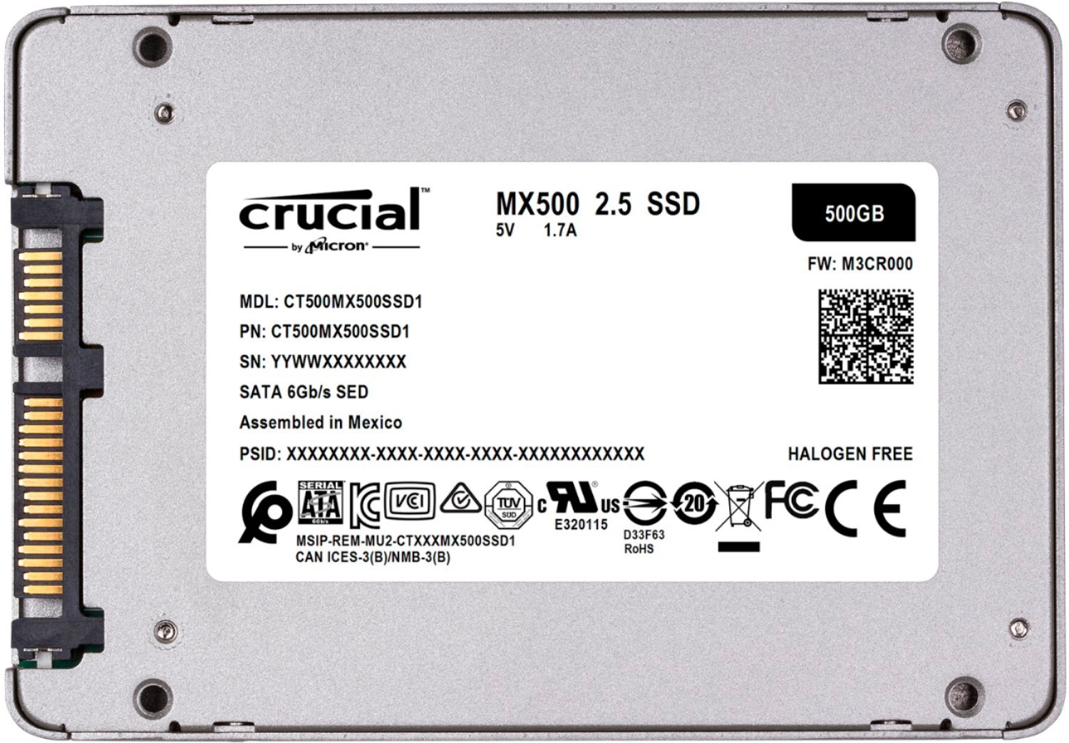 Disque SSD Interne Crucial mx500 SATA M.2 Type 2280 500 Go