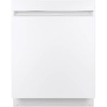 Front. GE - 24" Top Control Built-In Dishwasher with Stainless Steel Tub - White.