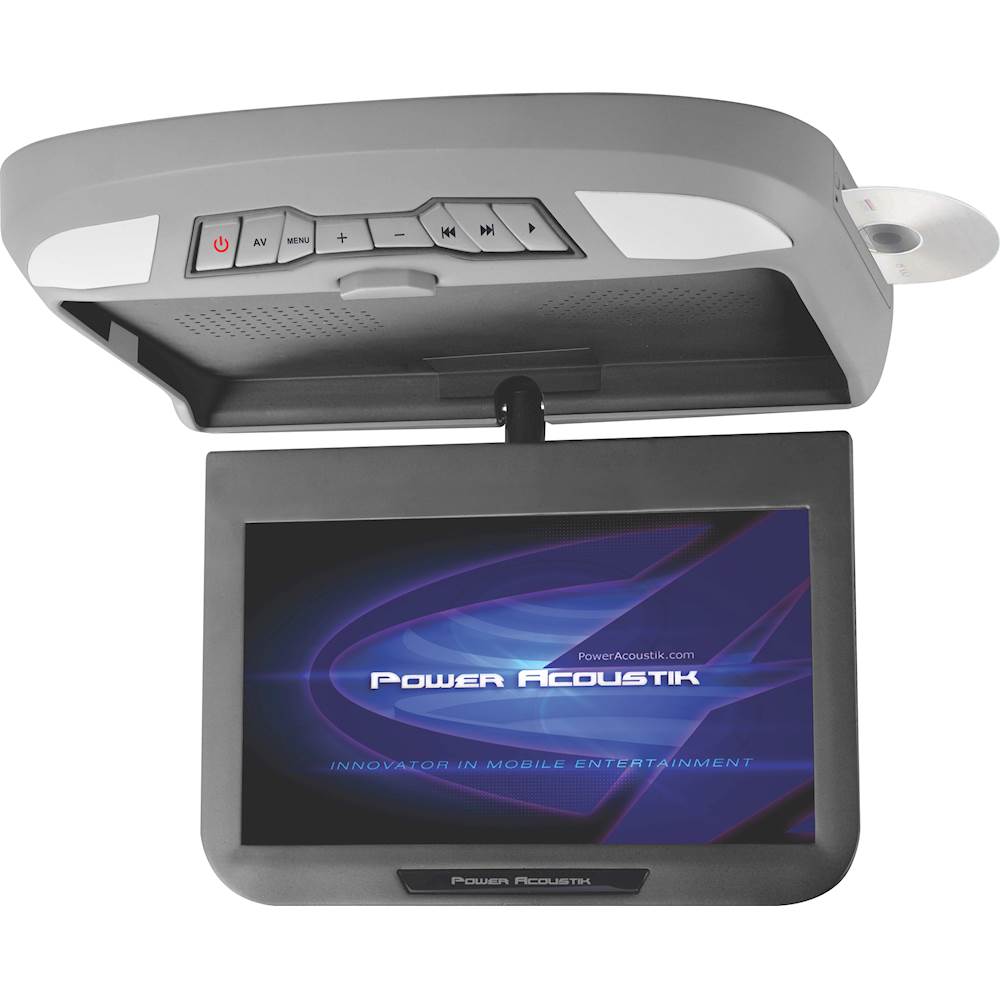 Left View: Power Acoustik - 10.2" Widescreen Overhead LCD Monitor with DVD Player - Gray/Black/Beige