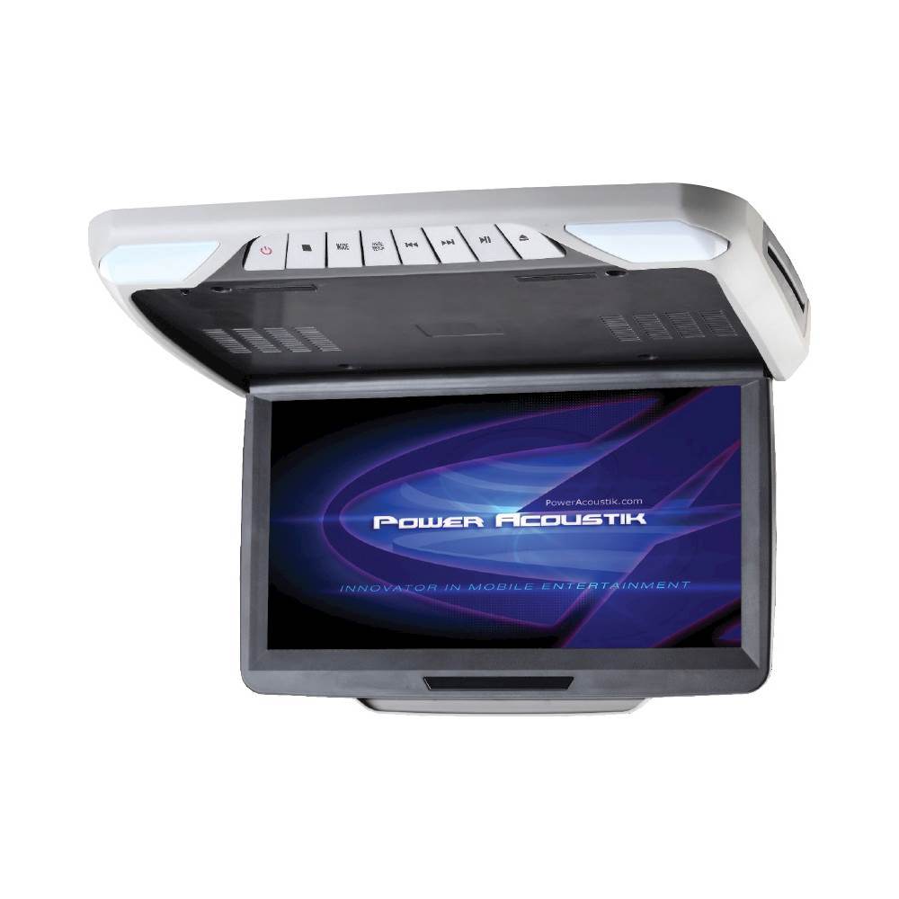 Left View: Power Acoustik - 14.3" Widescreen Overhead LCD Monitor with DVD Player - Gray/Black/Beige
