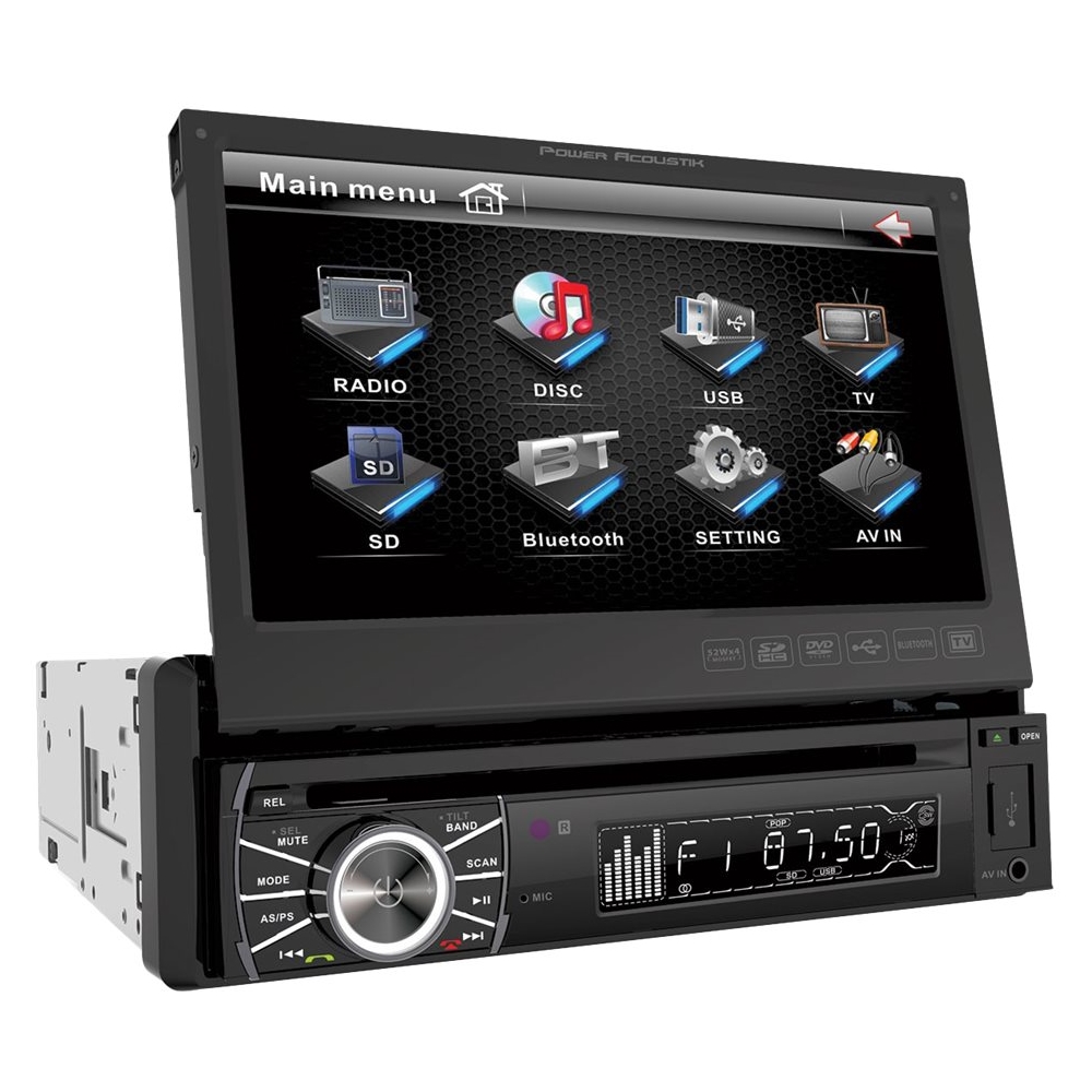 Left View: Power Acoustik - In-Dash CD/DVD/DM Receiver - Built-in Bluetooth with Detachable Faceplate - Black