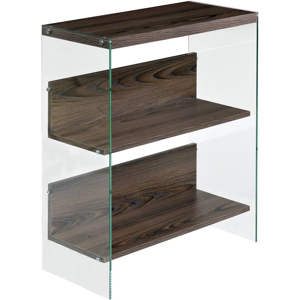 Left View: OneSpace - Escher Skye Collection 3-Shelf Bookcase - Clear/Walnut