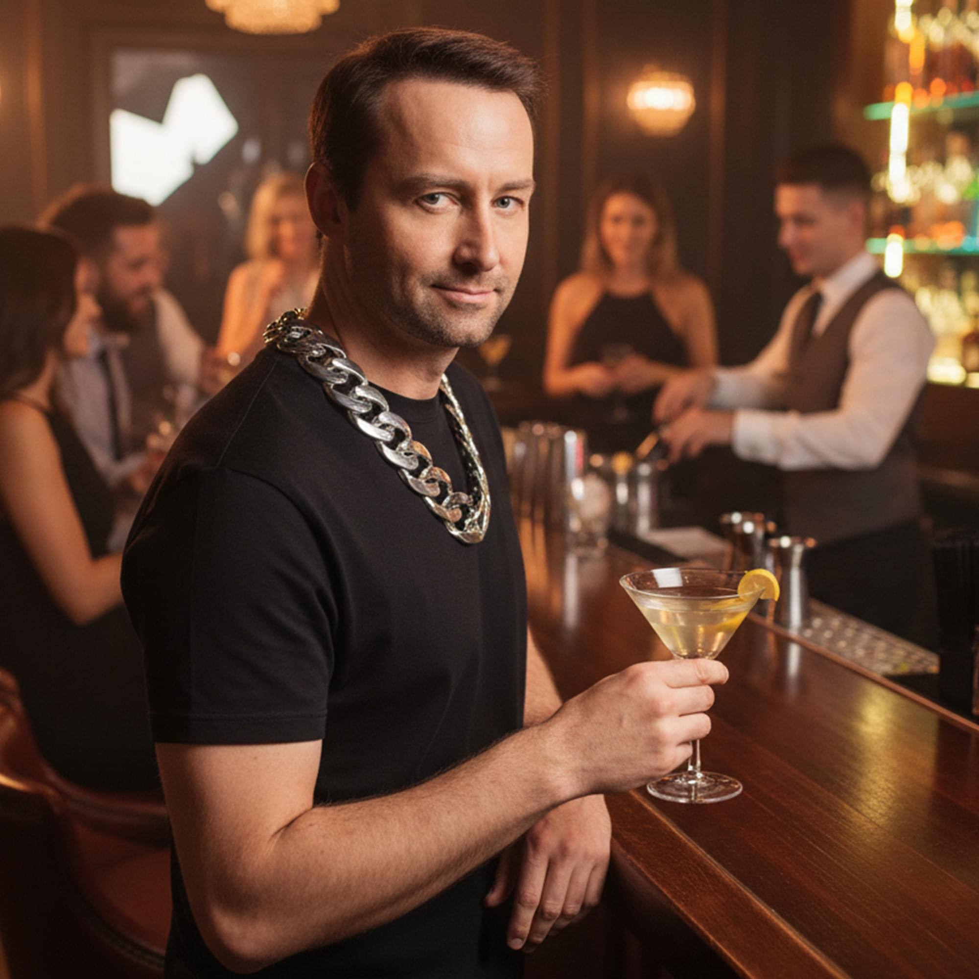 Alt View 10. Underwraps - Oversized Chunky Silver Chain Adult Costume Accessory - Silver.