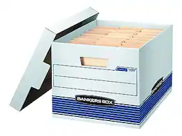 Bankers Box - Stor/File Medium-Duty FastFold File Storage Boxes, Lift-Off Lid, Letter/Legal Size/Blue, 12/Carton - White and Blue