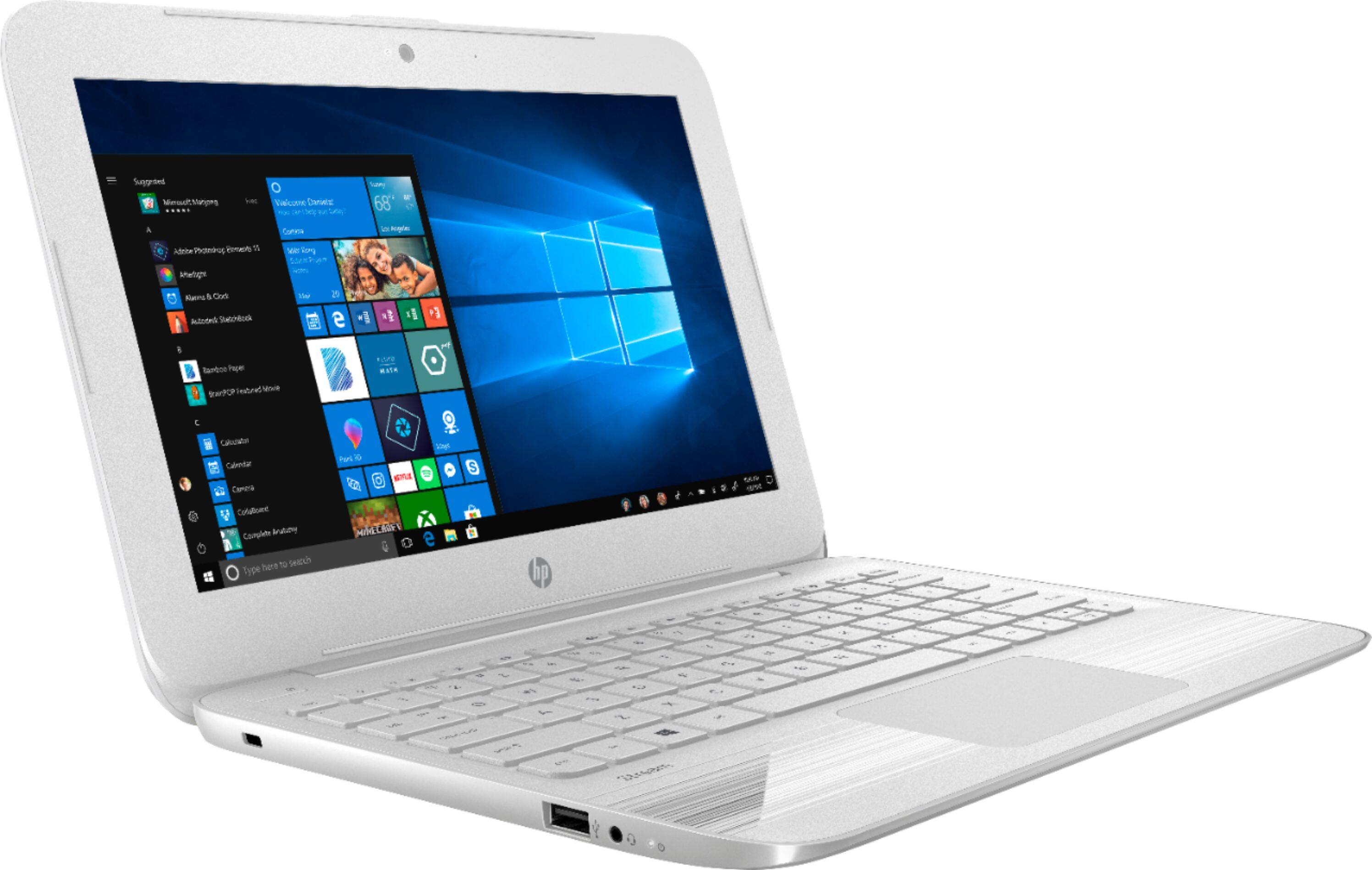Angle. HP - Stream 11.6" Laptop - Intel Celeron - 4GB Memory - 64GB eMMC Flash Memory - Textured Linear Grooves In Snow White.