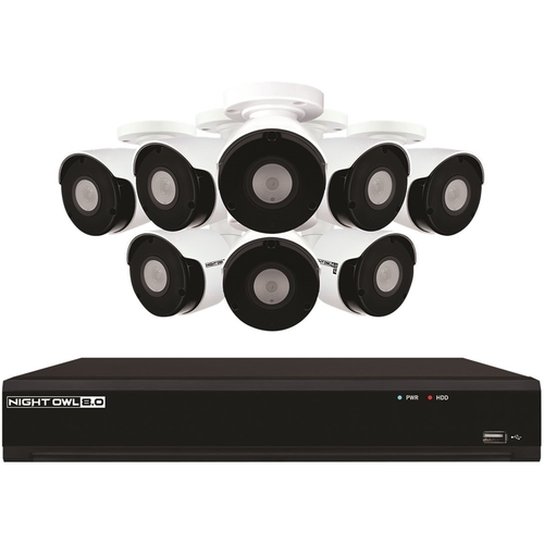 Rent to own Night Owl - 8-Channel, 8-Camera Indoor/Outdoor Wired 4k 2TB NVR Surveillance System - Black/White