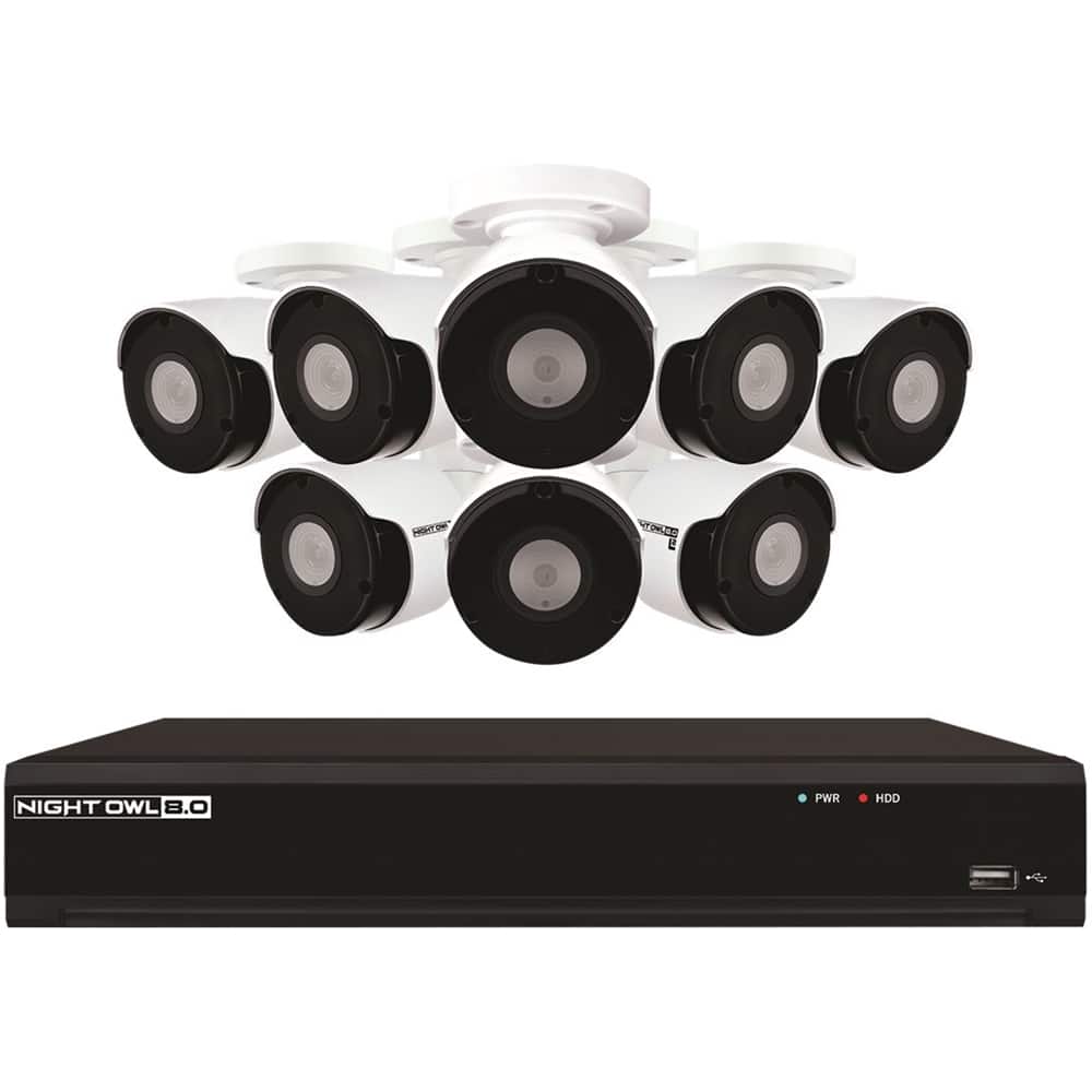 Front. Night Owl - 8-Channel, 8-Camera Indoor/Outdoor Wired 4k 2TB NVR Surveillance System - Black/White.
