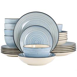 Dazzed Corner - 24 Piece Round Stoneware Dinnerware Set - Light Blue