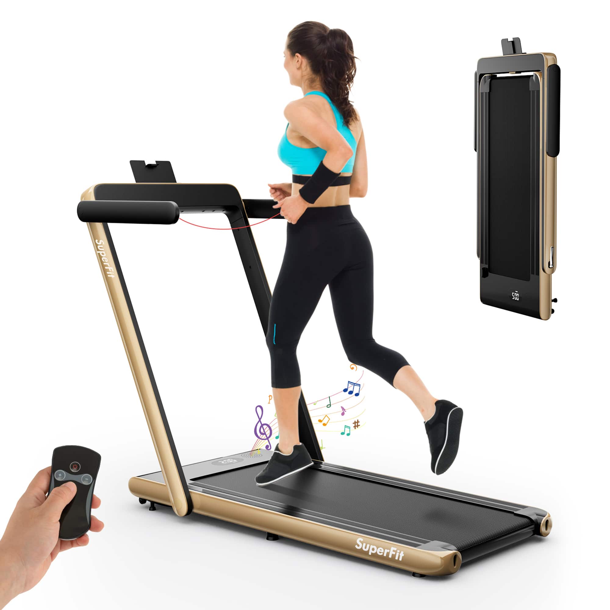 Gymax - Motorized Treadmill Folding Under Desk Electric Treadmill w/ APP Yellow - Golden