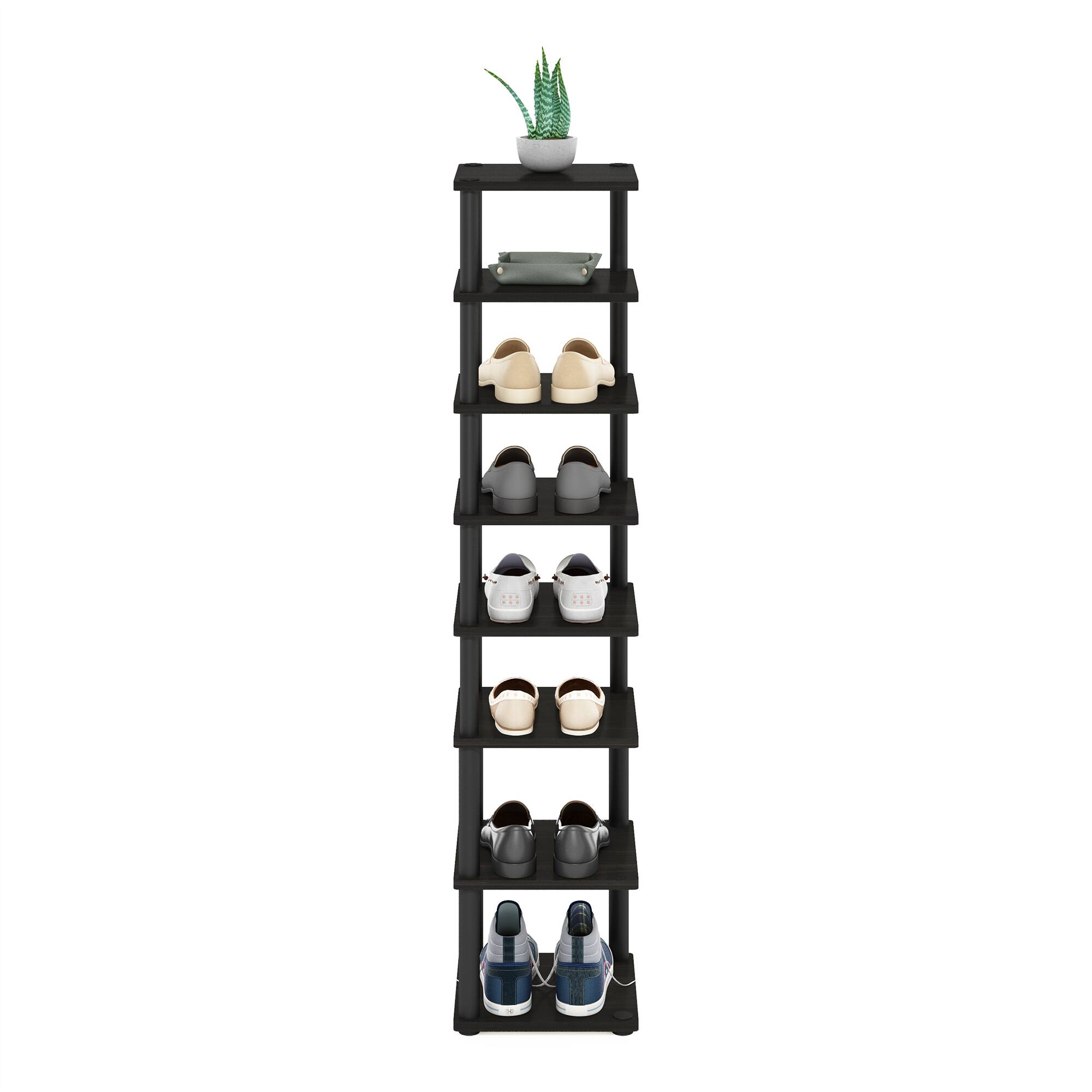 Alt View 4. Furinno - Turn-N-Tube 8-Tier Vertical Space Saving Free Standing Shoe Tower, Shoe Rack for Closet Entryway - Espresso/Black.