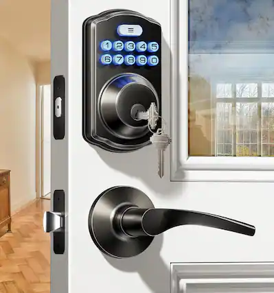 Front. Luckbyte - Matte Black Keyless Entry Smart Deadbolt with Keypad - Black.