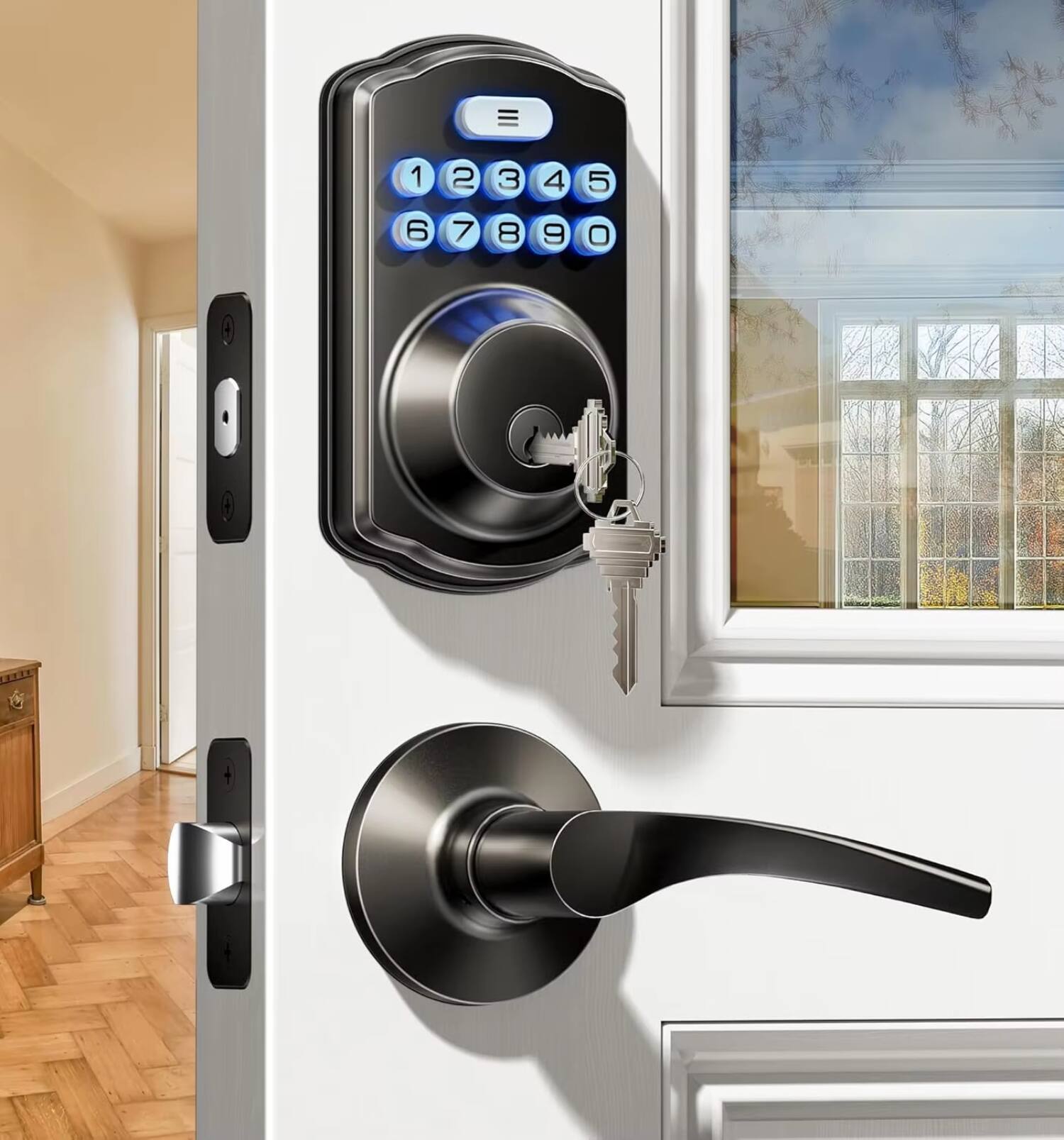 Front. Luckbyte - Matte Black Keyless Entry Smart Deadbolt with Keypad - Black.