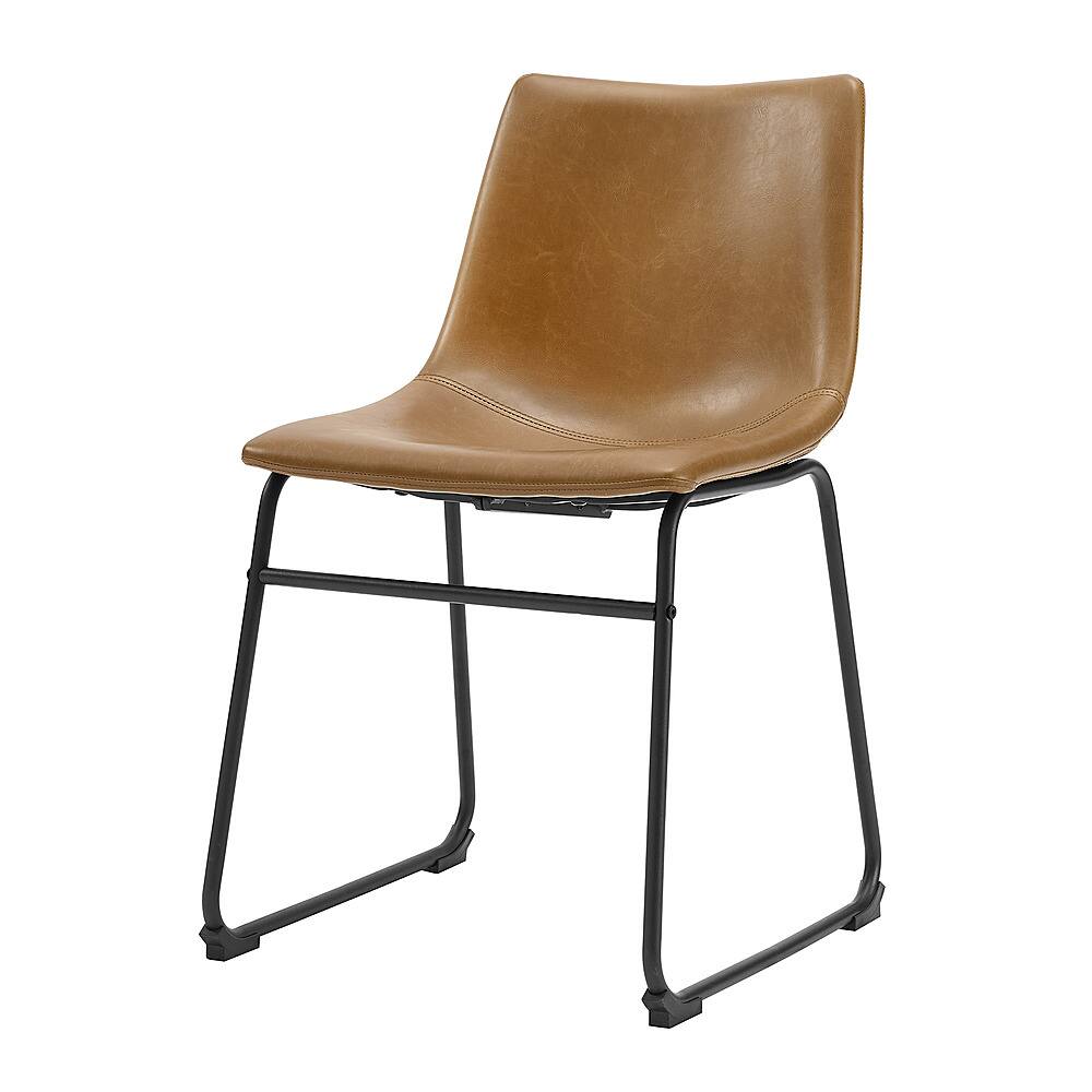 Left View: Walker Edison - Industrial Faux Leather Dining Chairs (Set of 2) - Whiskey Brown