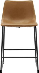 Walker Edison - Industrial Faux Leather Counter Stool (Set of 2) - Whiskey Brown - Front_Zoom