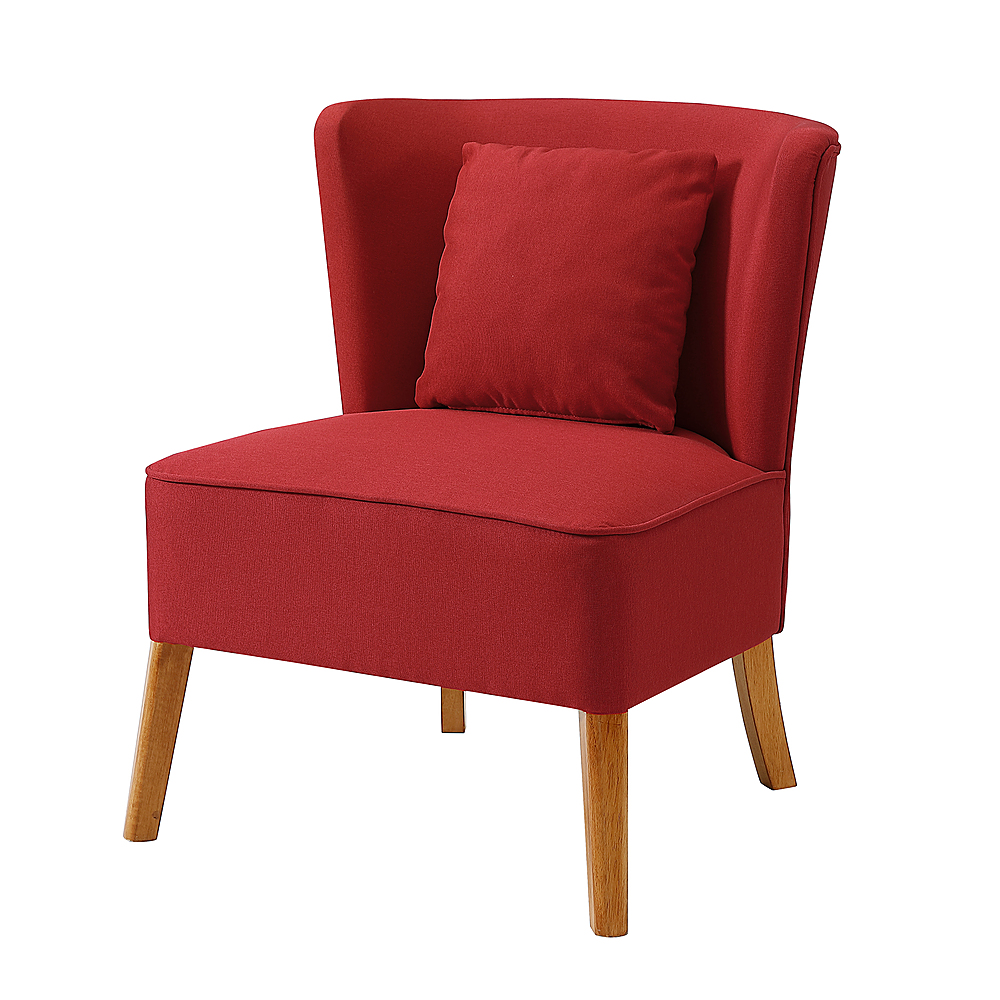 Left View: Walker Edison - Linen, Vegan Leather and 100% Polyester Accent Chair - Red
