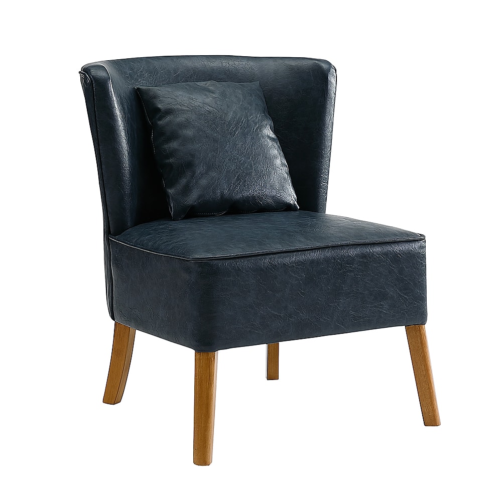 Angle View: Walker Edison - Linen, Vegan Leather and 100% Polyester Accent Chair - Navy Blue